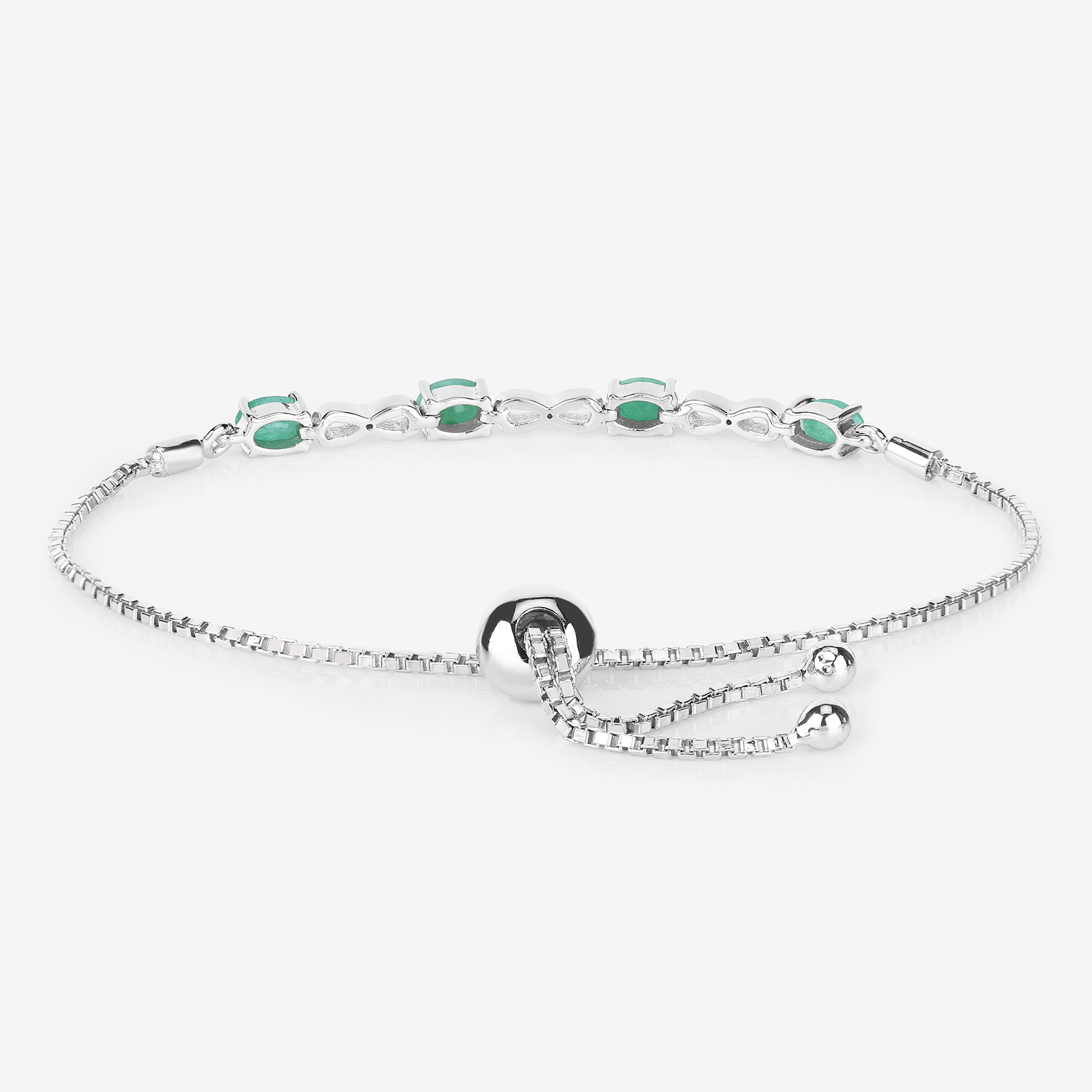 1.81 Carat Genuine Emerald and White Topaz .925 Sterling Silver Bracelet