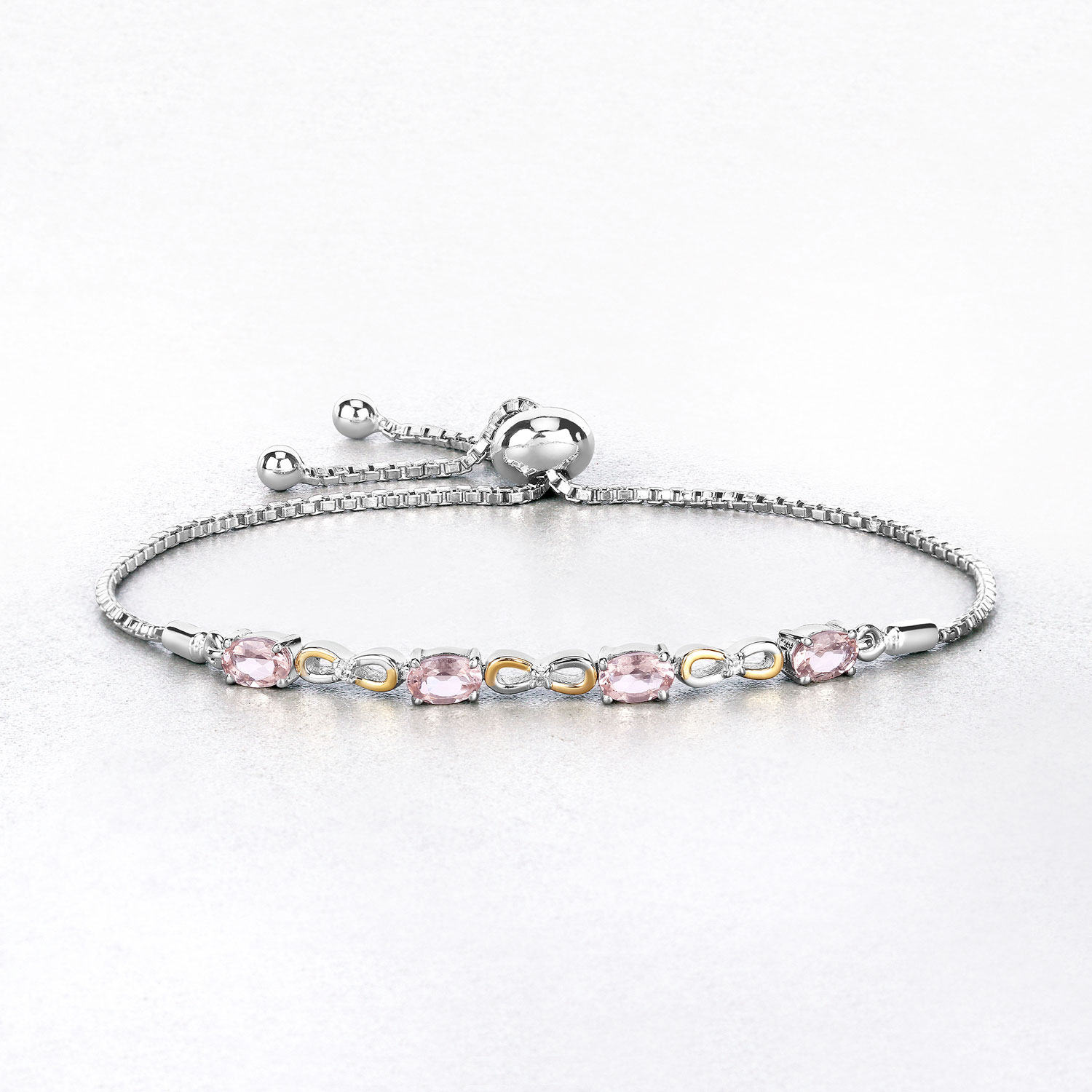 1.49 Carat Genuine Morganite and White Topaz .925 Sterling Silver Bracelet