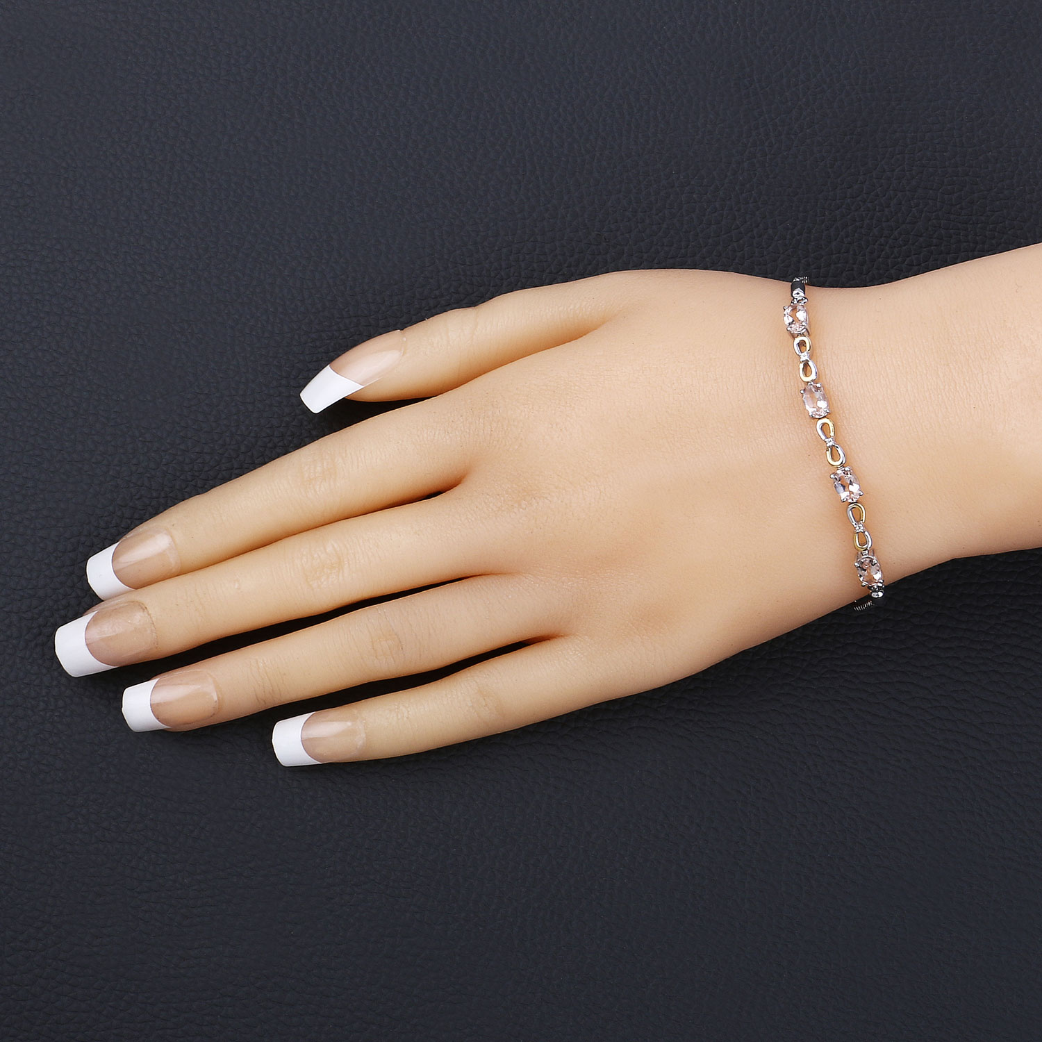 1.49 Carat Genuine Morganite and White Topaz .925 Sterling Silver Bracelet