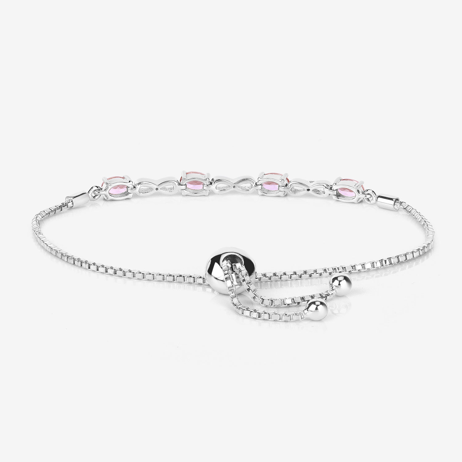 1.49 Carat Genuine Morganite and White Topaz .925 Sterling Silver Bracelet