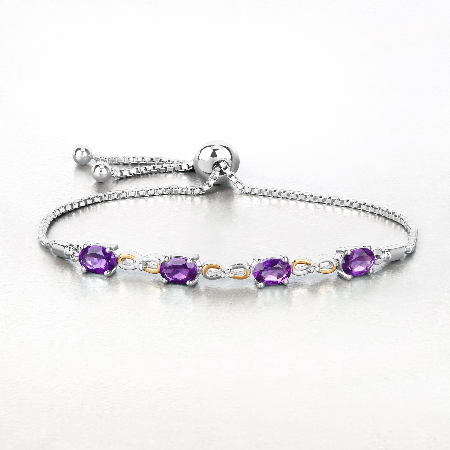 3.27 Carat Genuine Amethyst and White Topaz .925 Sterling Silver Bracelet
