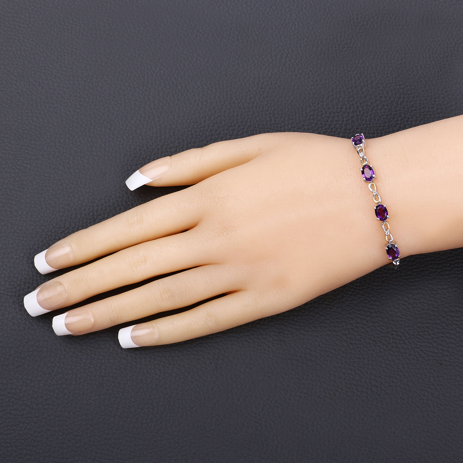 3.27 Carat Genuine Amethyst and White Topaz .925 Sterling Silver Bracelet