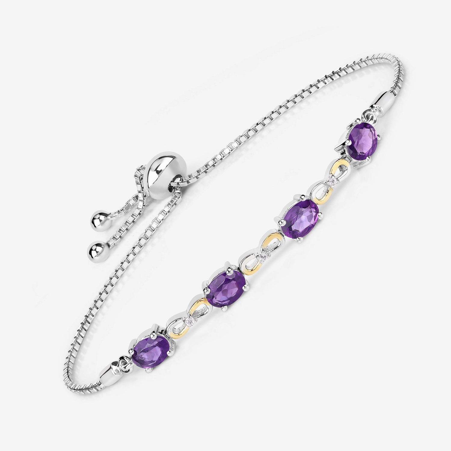 3.27 Carat Genuine Amethyst and White Topaz .925 Sterling Silver Bracelet