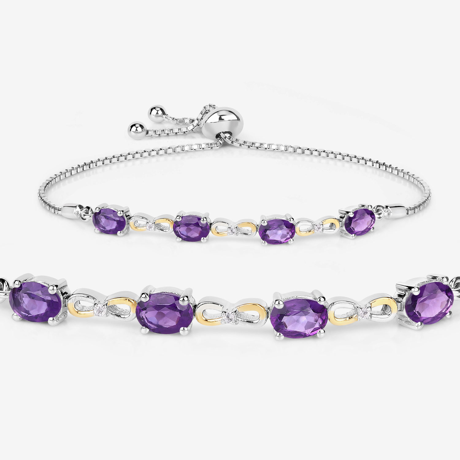 3.27 Carat Genuine Amethyst and White Topaz .925 Sterling Silver Bracelet