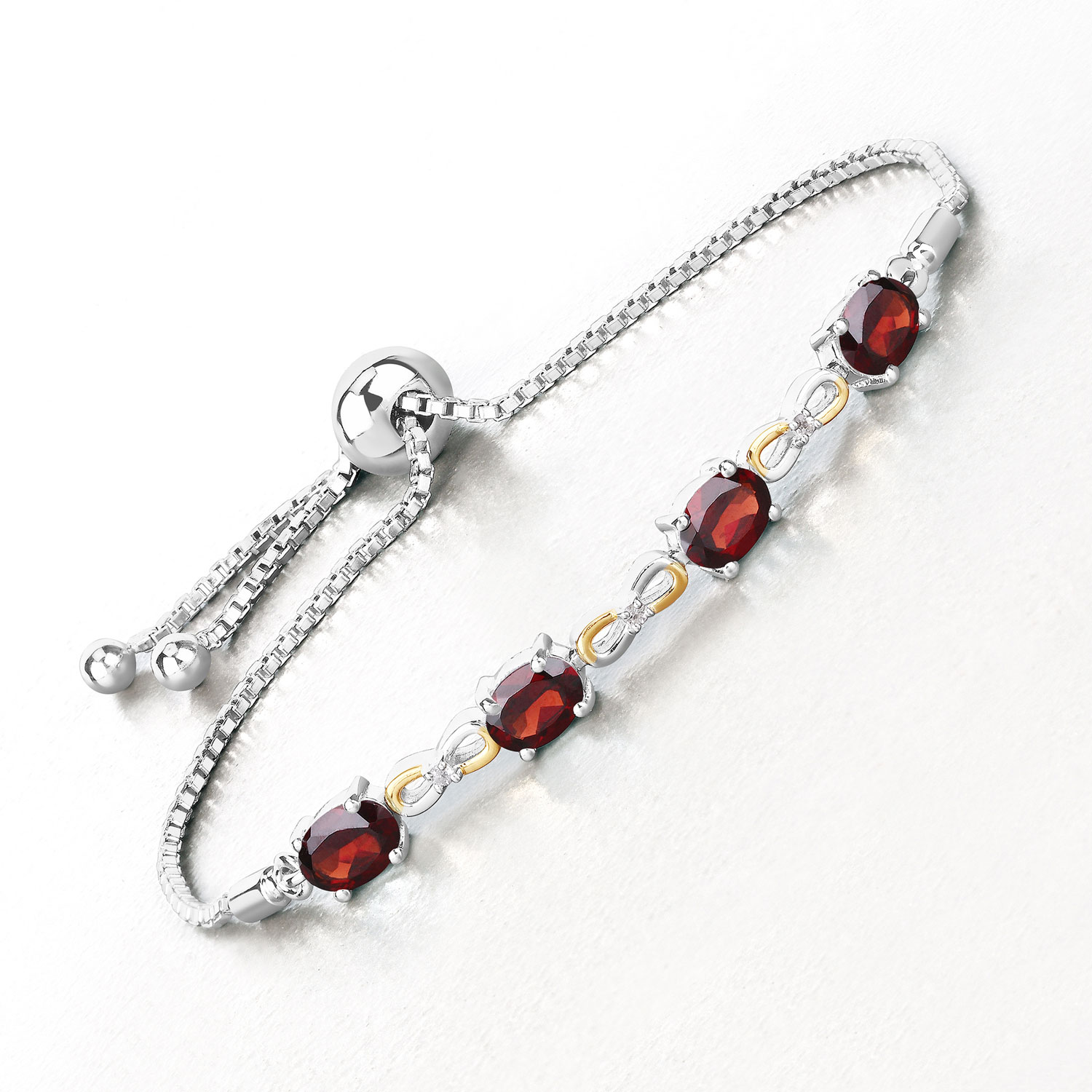 3.47 Carat Genuine Garnet and White Topaz .925 Sterling Silver Bracelet