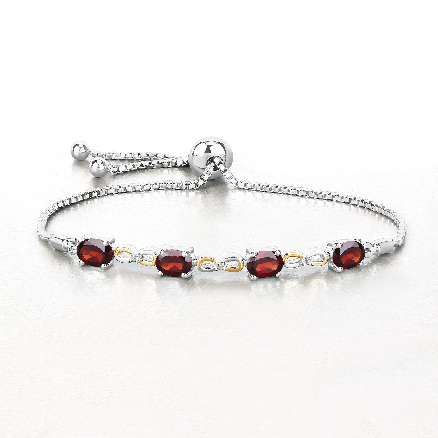 3.47 Carat Genuine Garnet and White Topaz .925 Sterling Silver Bracelet