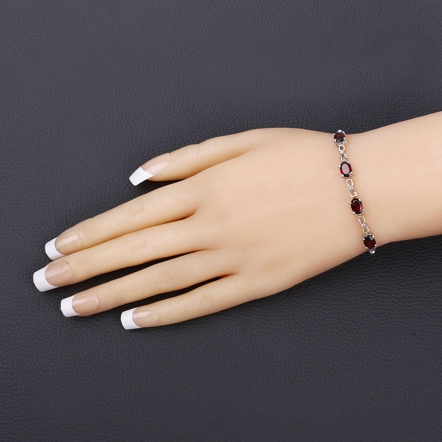 3.47 Carat Genuine Garnet and White Topaz .925 Sterling Silver Bracelet