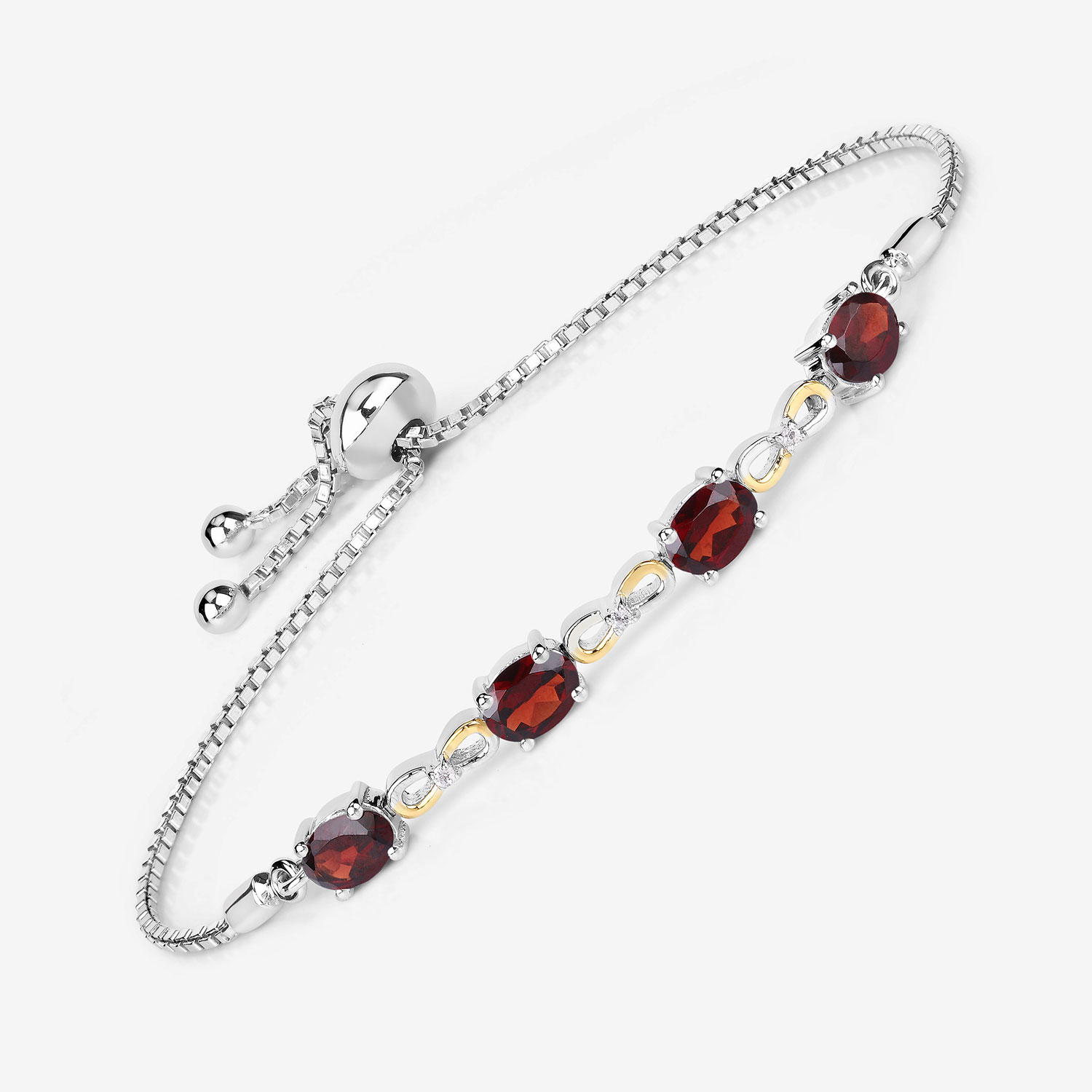 3.47 Carat Genuine Garnet and White Topaz .925 Sterling Silver Bracelet