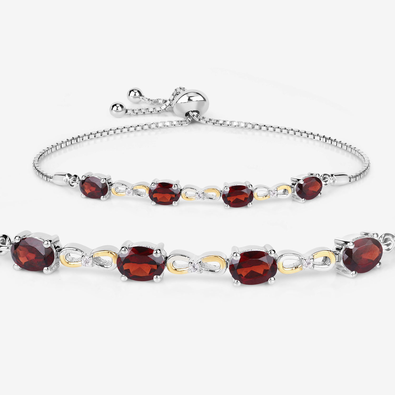 3.47 Carat Genuine Garnet and White Topaz .925 Sterling Silver Bracelet