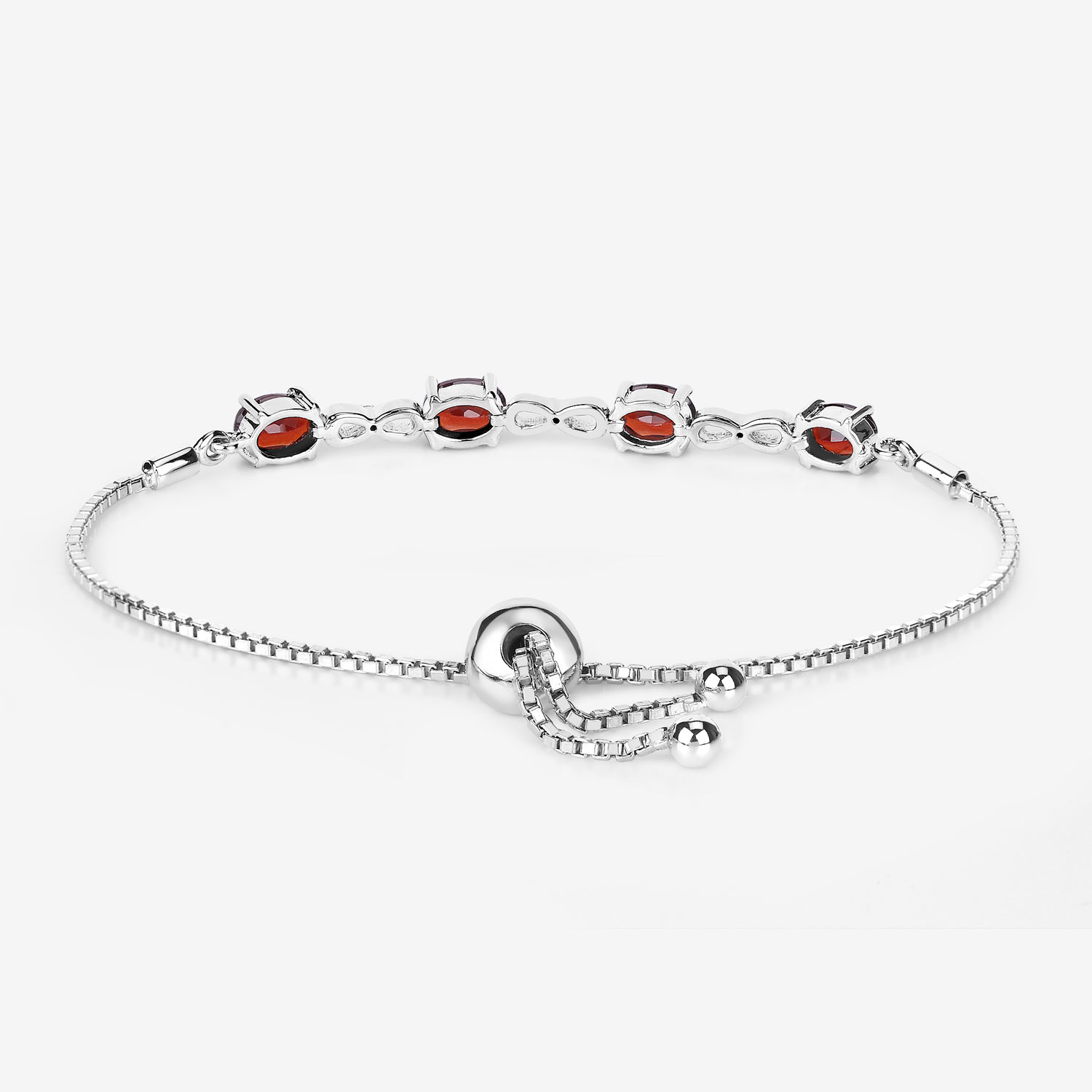 3.47 Carat Genuine Garnet and White Topaz .925 Sterling Silver Bracelet