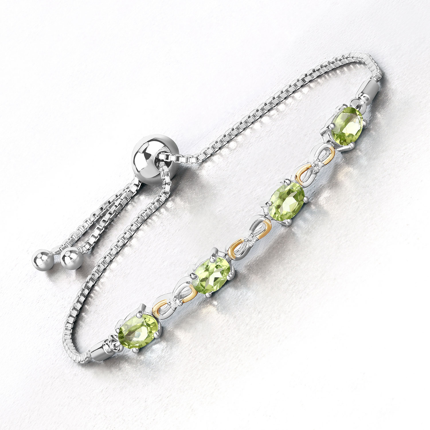 3.39 Carat Genuine Peridot and White Topaz .925 Sterling Silver Bracelet