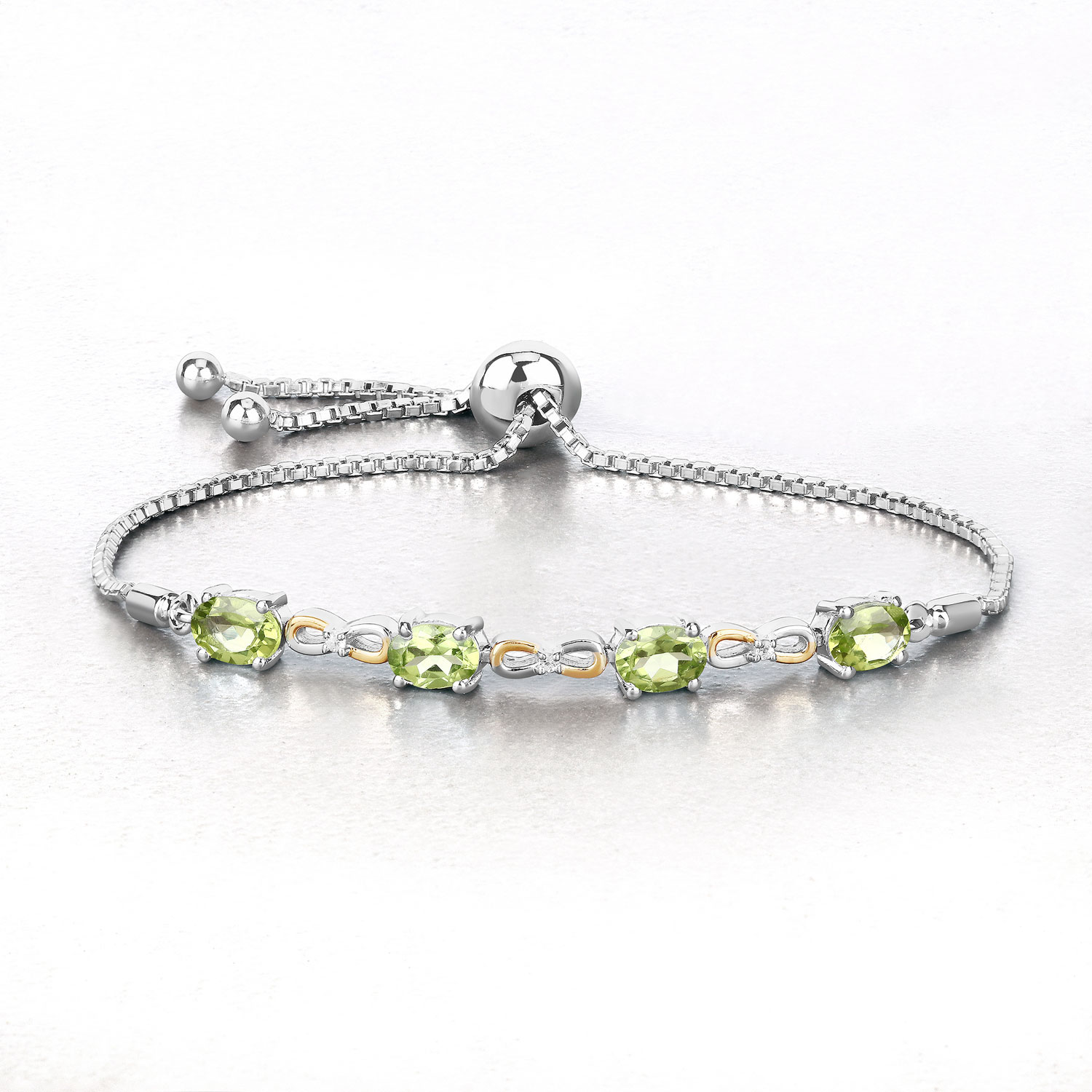 3.39 Carat Genuine Peridot and White Topaz .925 Sterling Silver Bracelet
