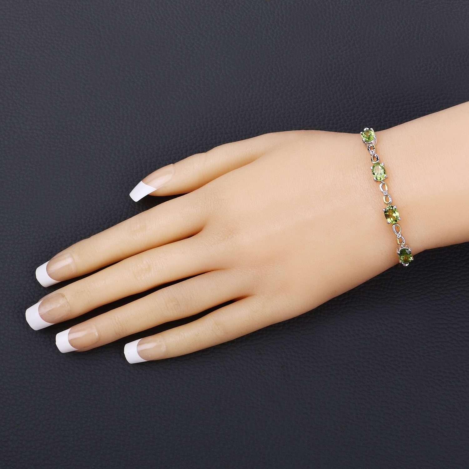 3.39 Carat Genuine Peridot and White Topaz .925 Sterling Silver Bracelet