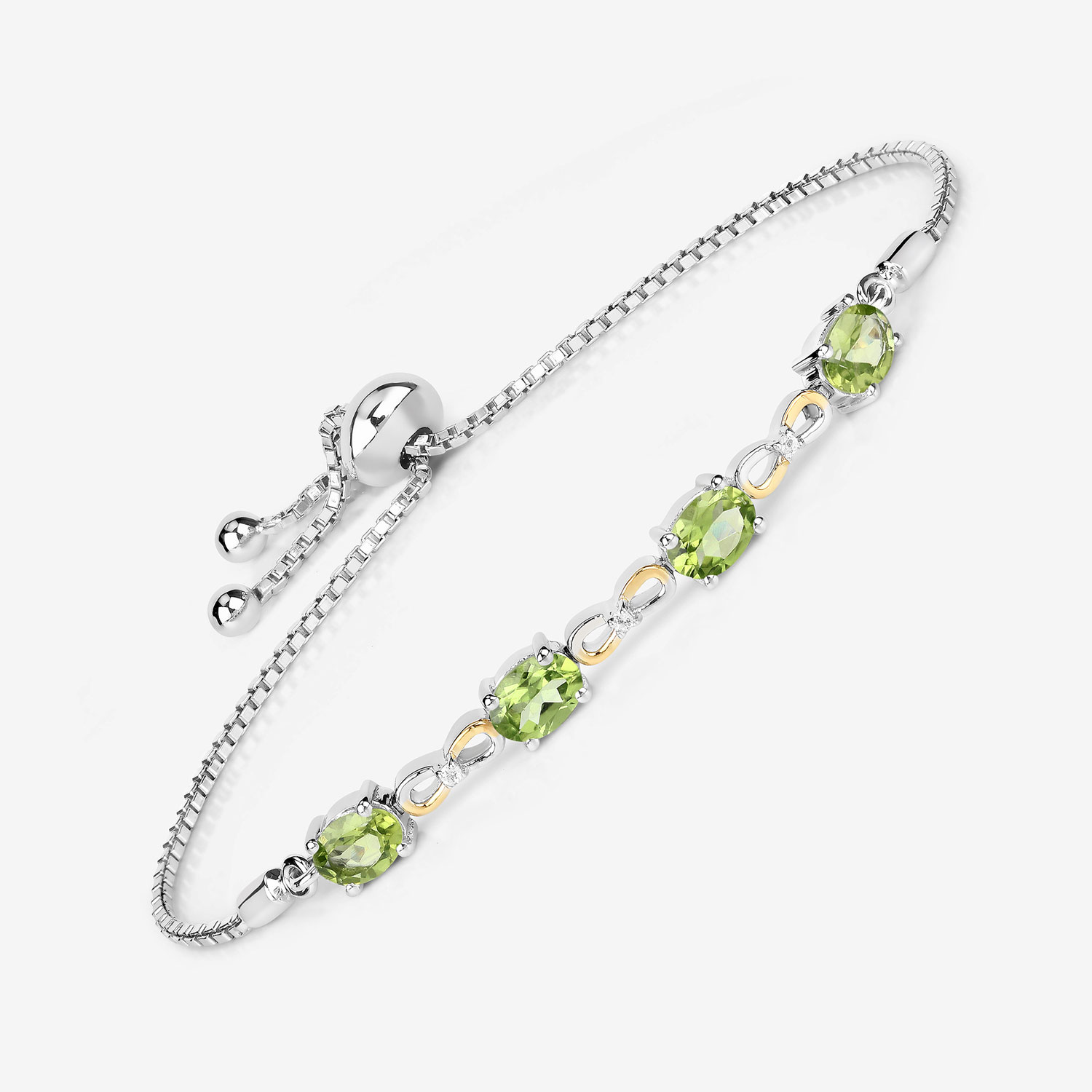3.39 Carat Genuine Peridot and White Topaz .925 Sterling Silver Bracelet