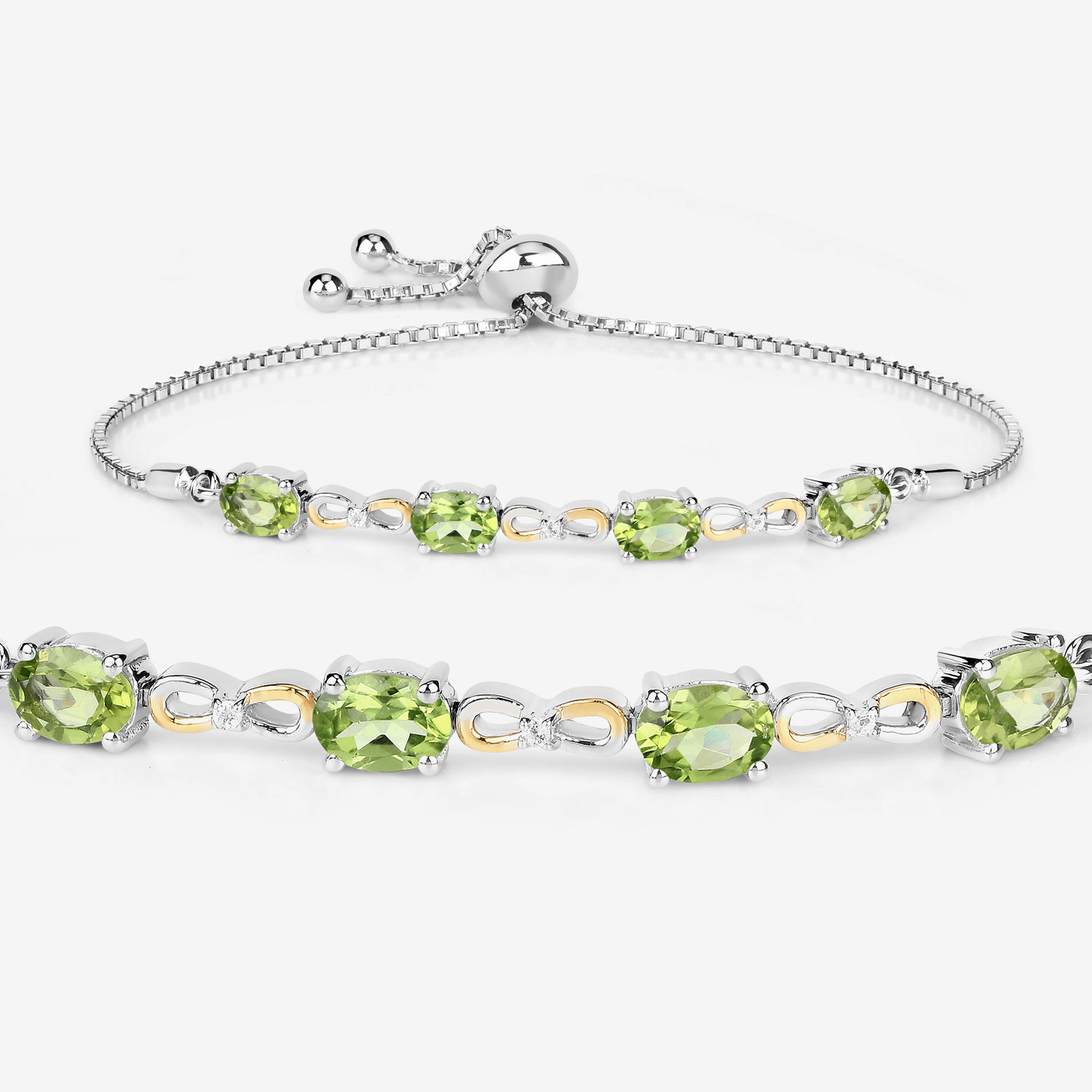 3.39 Carat Genuine Peridot and White Topaz .925 Sterling Silver Bracelet