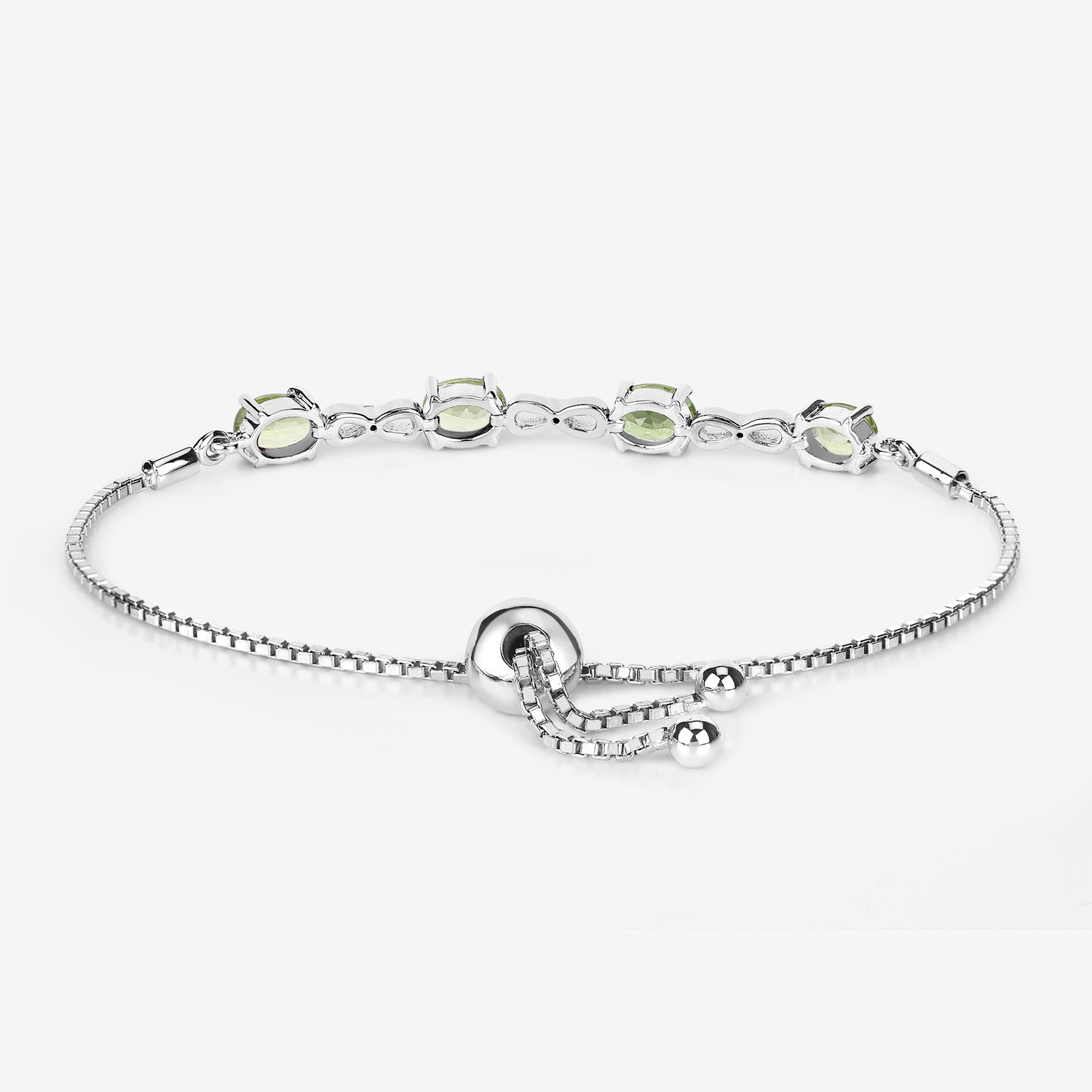 3.39 Carat Genuine Peridot and White Topaz .925 Sterling Silver Bracelet