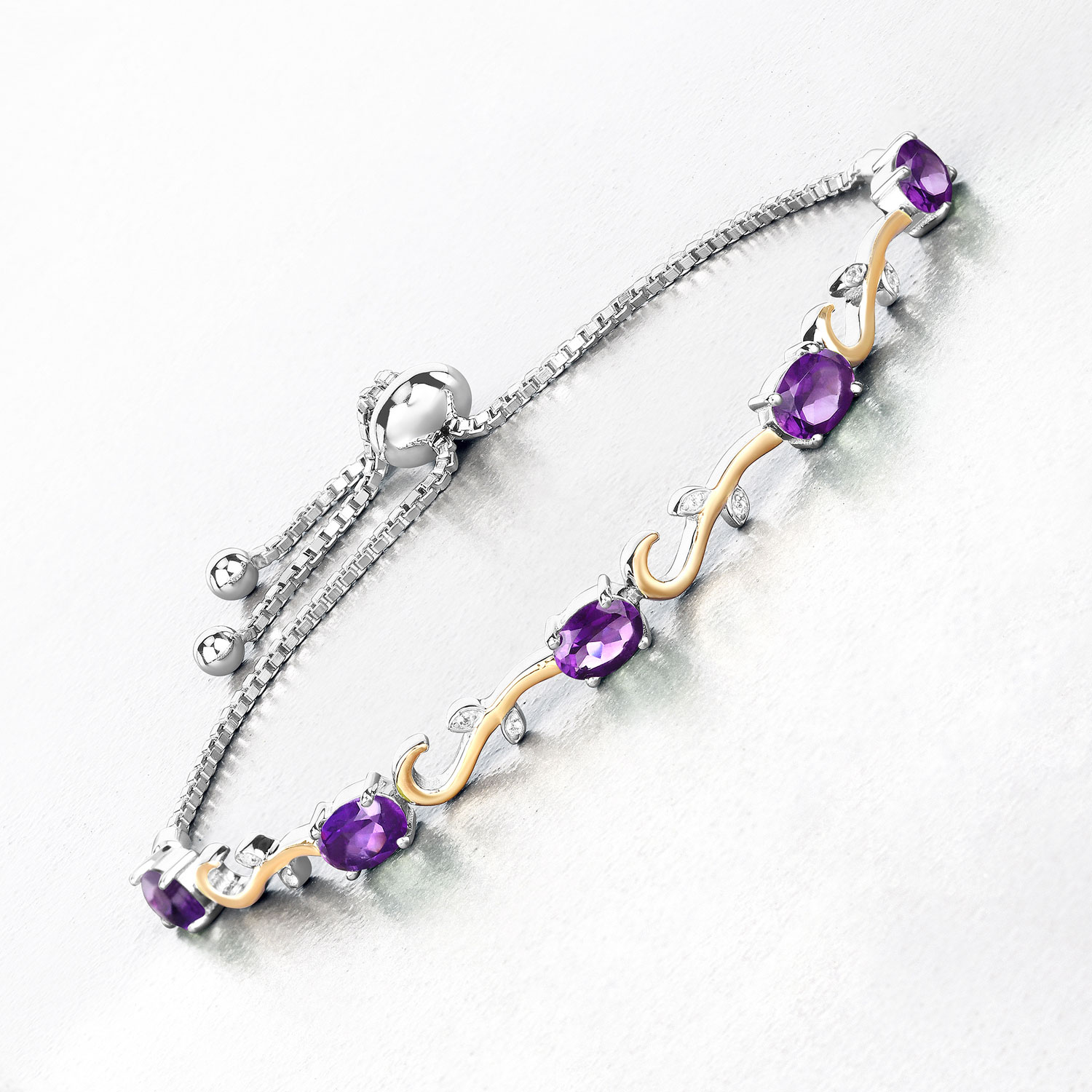 4.06 Carat Genuine Amethyst and White Topaz .925 Sterling Silver Bracelet