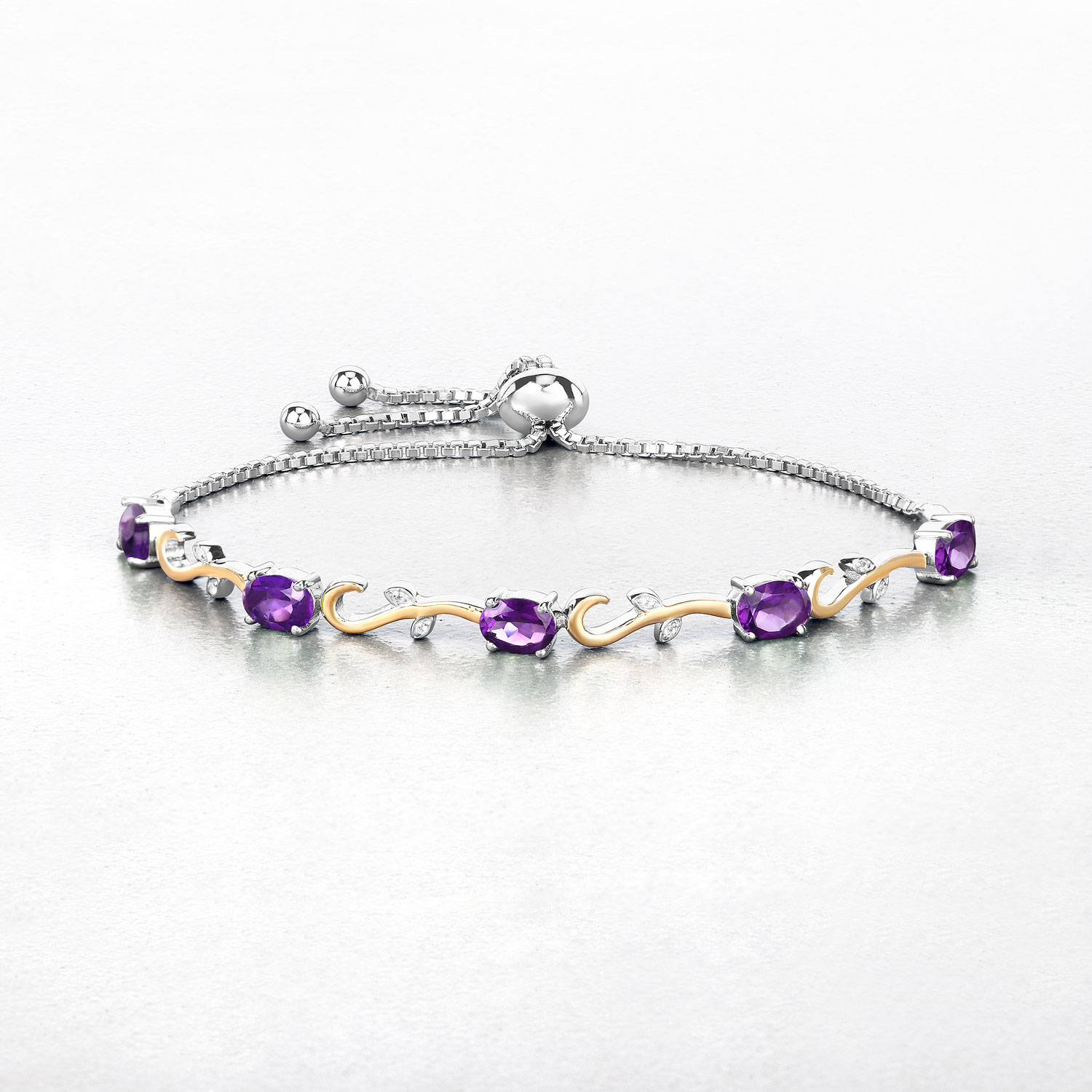 4.06 Carat Genuine Amethyst and White Topaz .925 Sterling Silver Bracelet