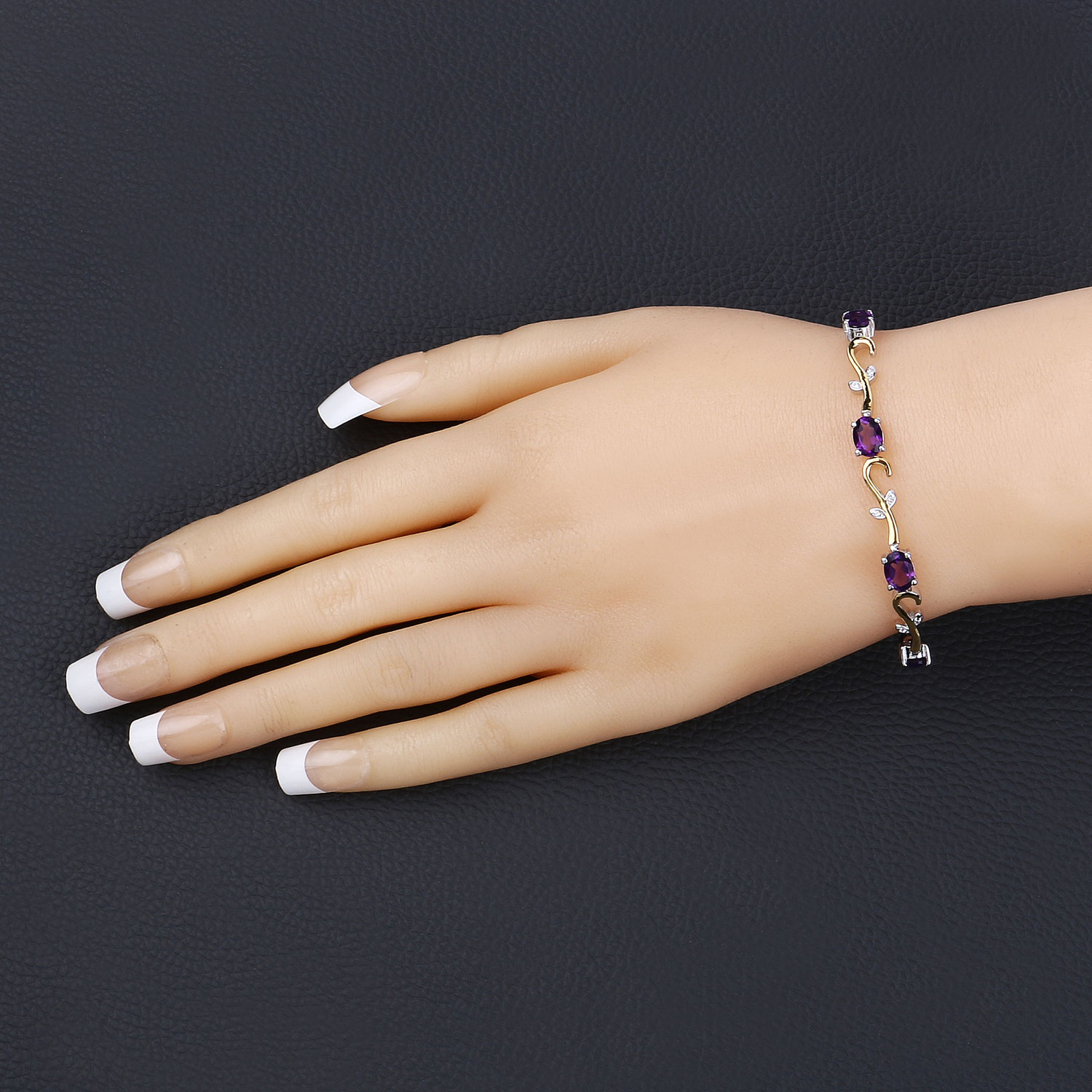 4.06 Carat Genuine Amethyst and White Topaz .925 Sterling Silver Bracelet