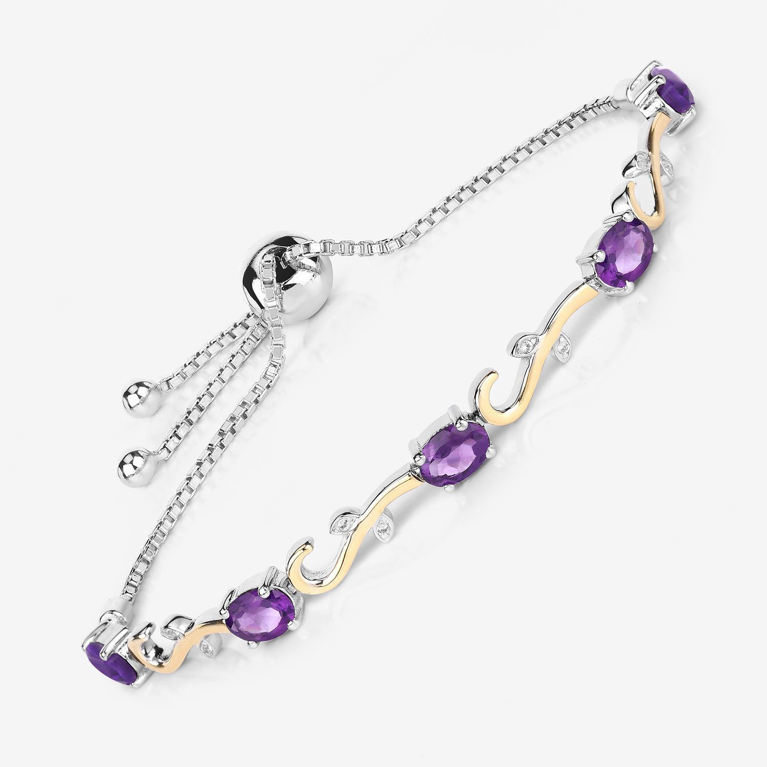 4.06 Carat Genuine Amethyst and White Topaz .925 Sterling Silver Bracelet