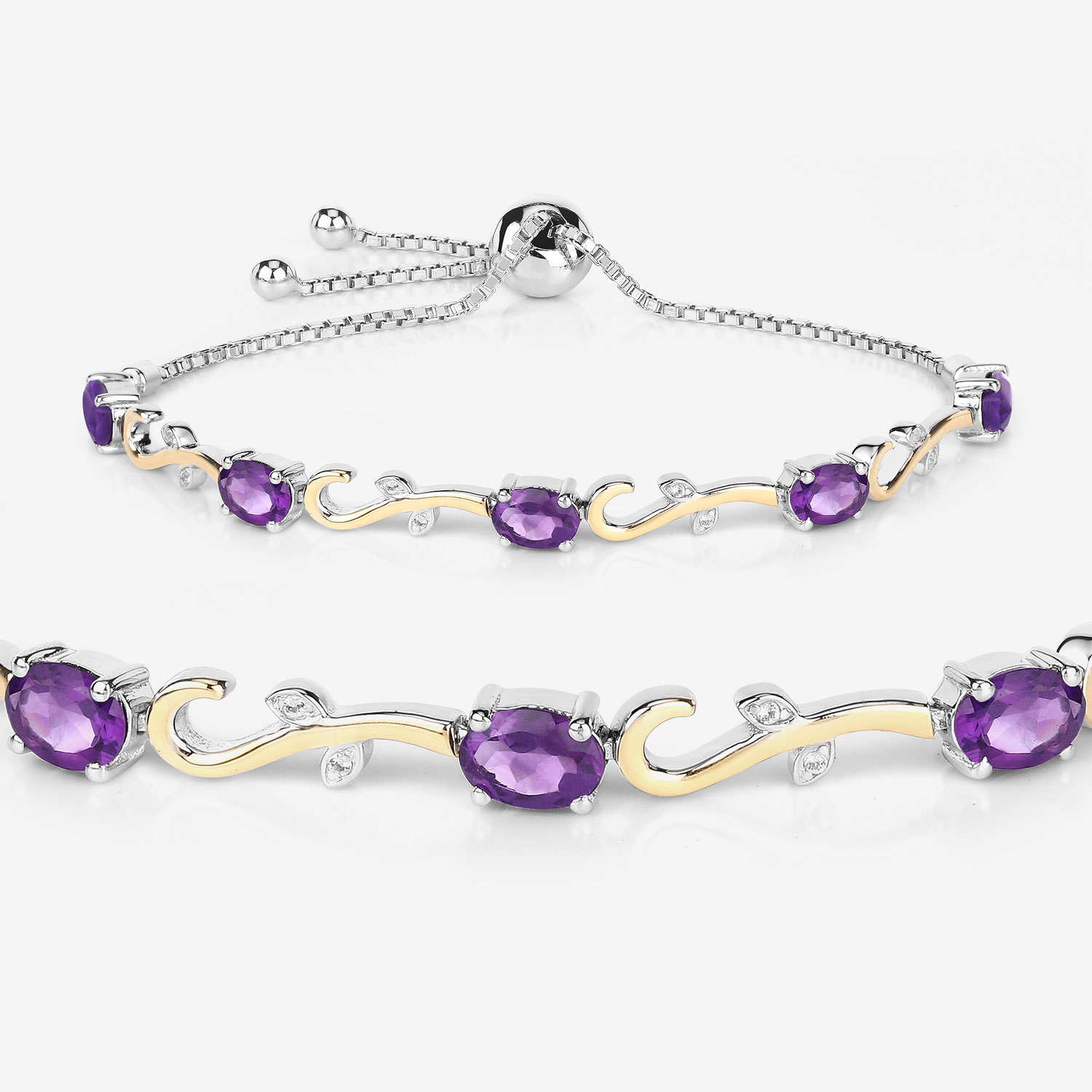 4.06 Carat Genuine Amethyst and White Topaz .925 Sterling Silver Bracelet