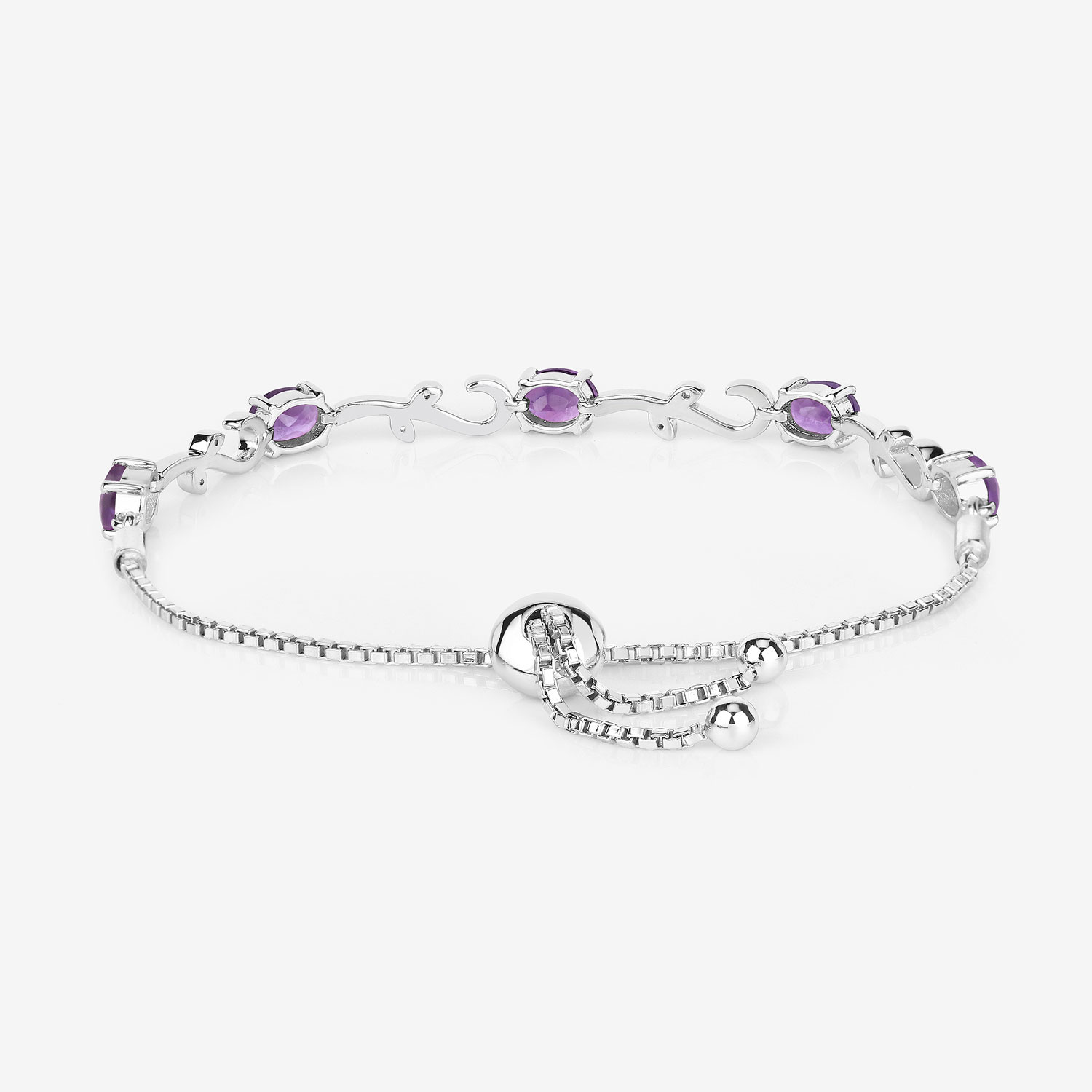 4.06 Carat Genuine Amethyst and White Topaz .925 Sterling Silver Bracelet