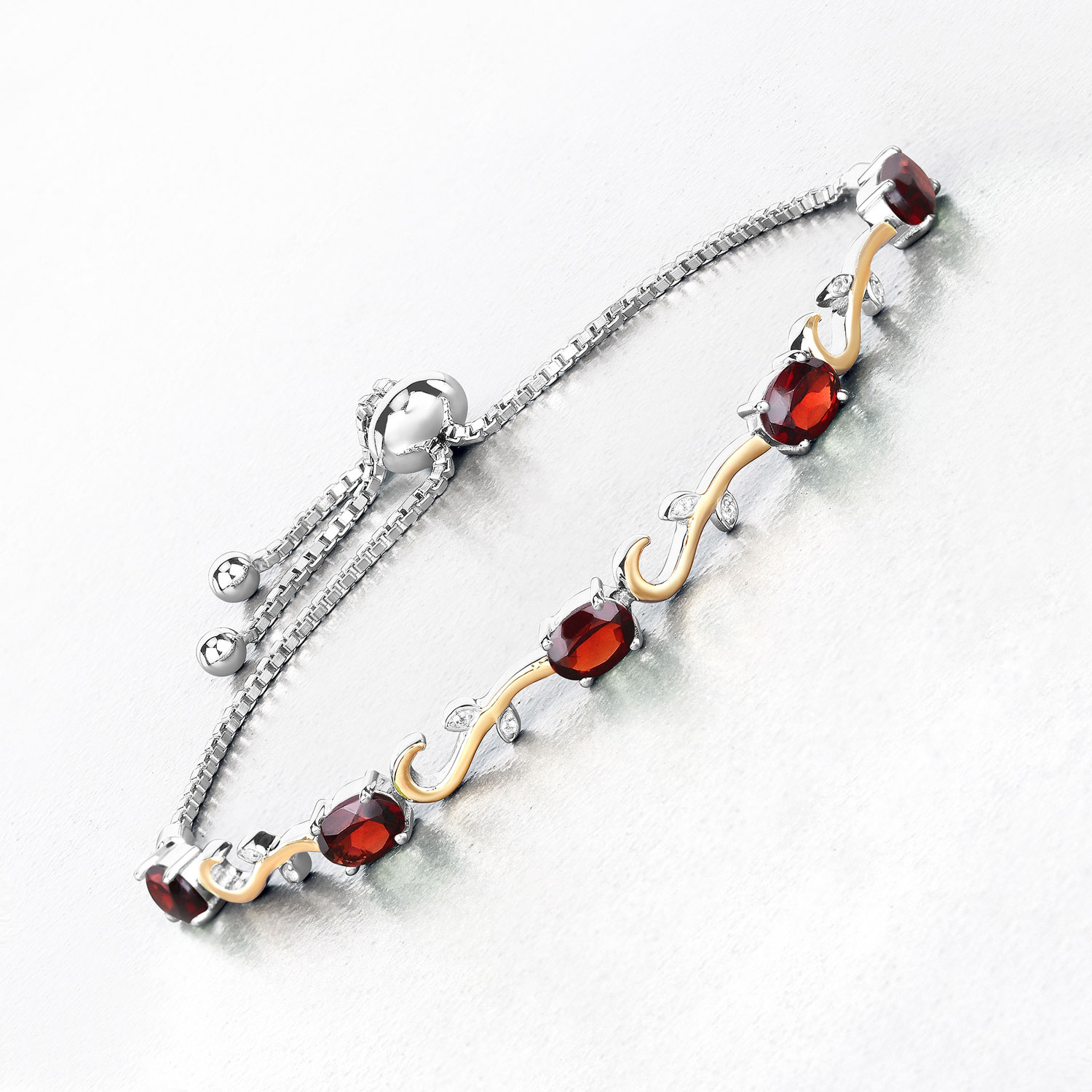 4.31 Carat Genuine Garnet and White Topaz .925 Sterling Silver Bracelet