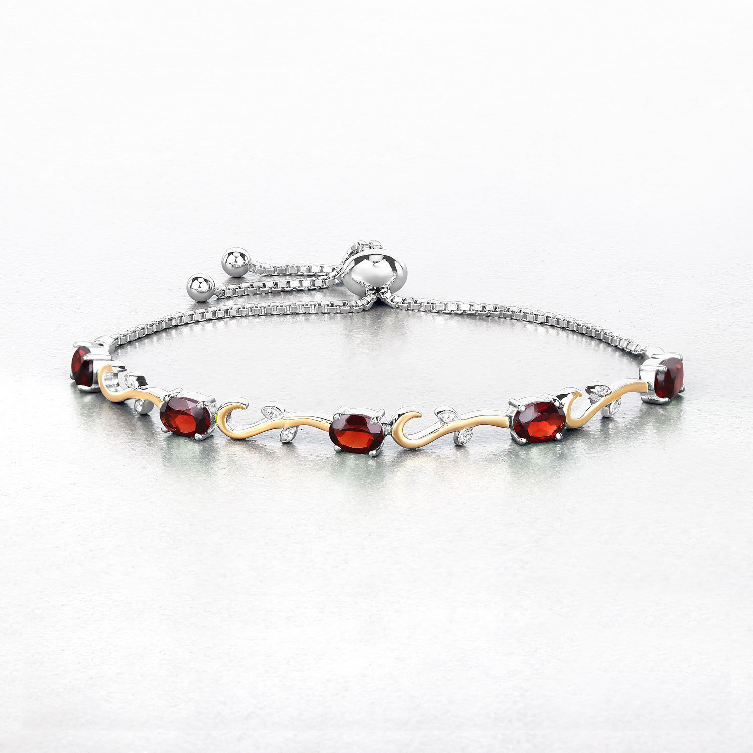 4.31 Carat Genuine Garnet and White Topaz .925 Sterling Silver Bracelet