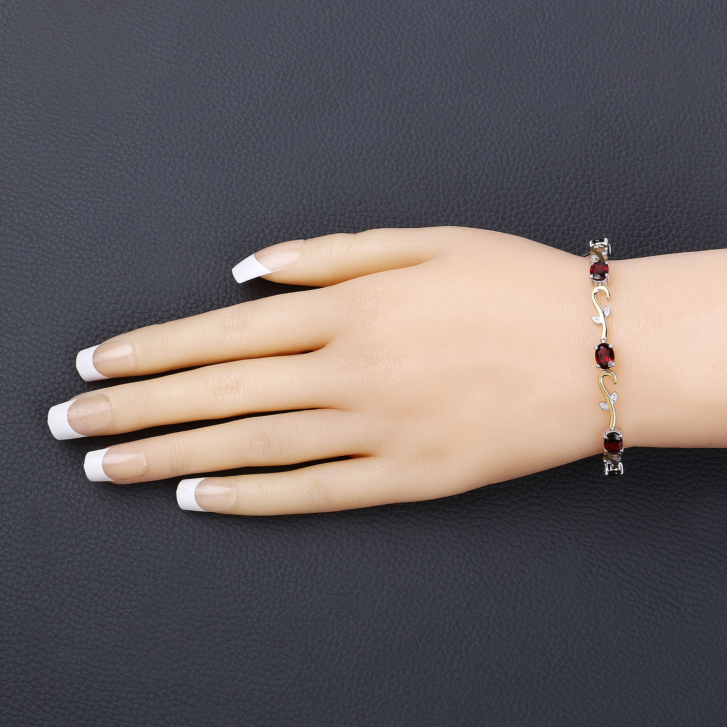 4.31 Carat Genuine Garnet and White Topaz .925 Sterling Silver Bracelet