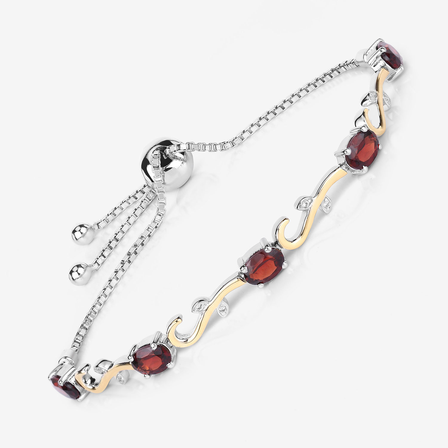 4.31 Carat Genuine Garnet and White Topaz .925 Sterling Silver Bracelet