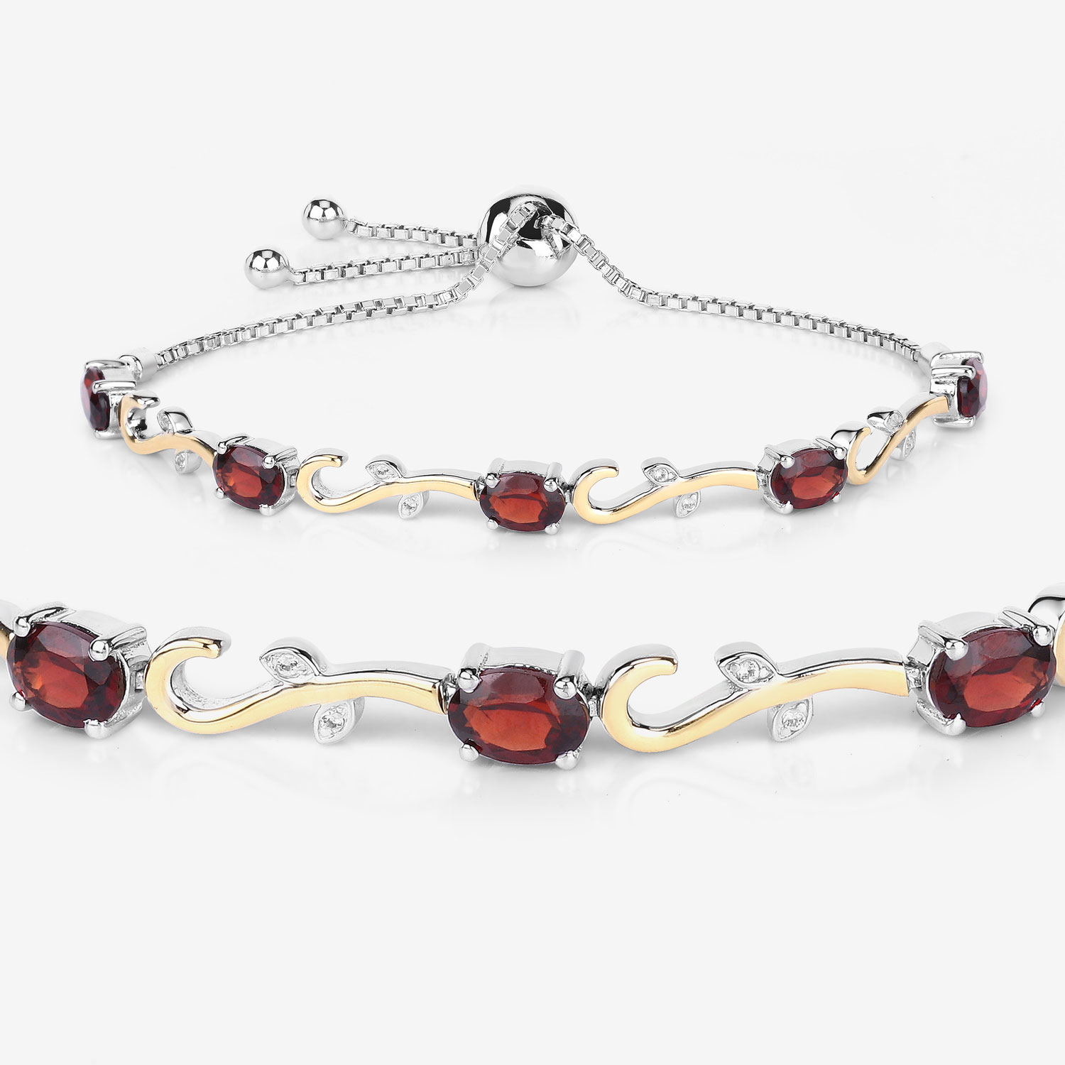 4.31 Carat Genuine Garnet and White Topaz .925 Sterling Silver Bracelet