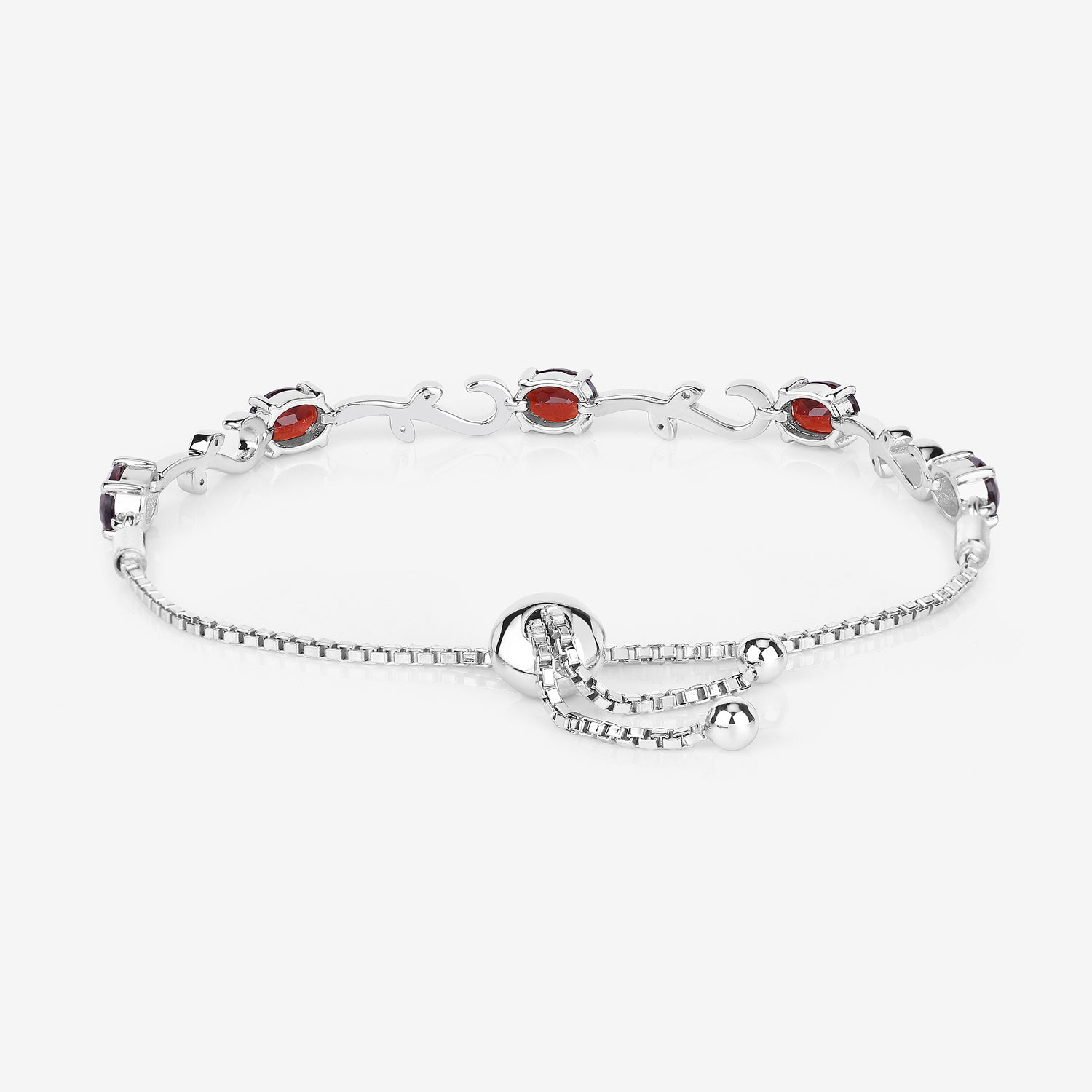 4.31 Carat Genuine Garnet and White Topaz .925 Sterling Silver Bracelet