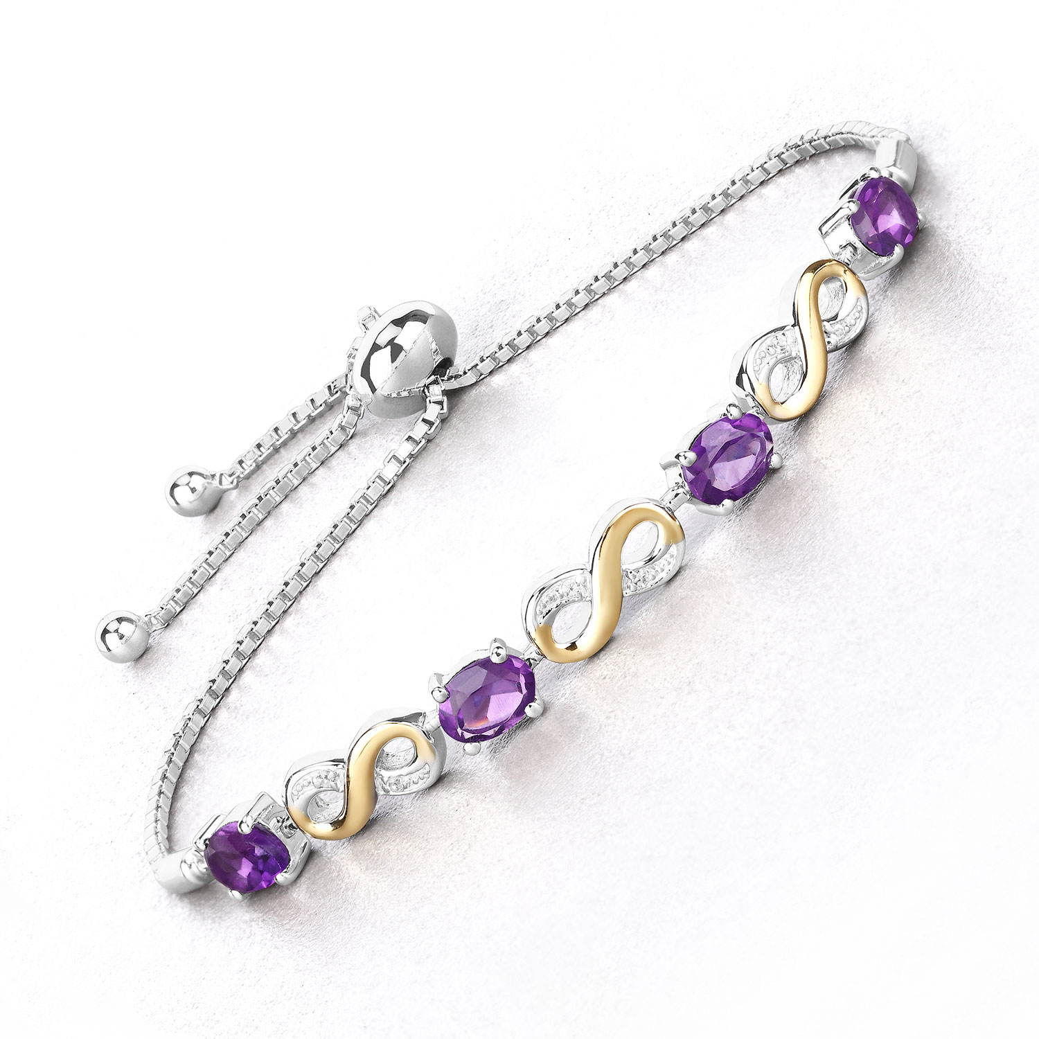 3.26 Carat Genuine Amethyst and White Topaz .925 Sterling Silver Bracelet