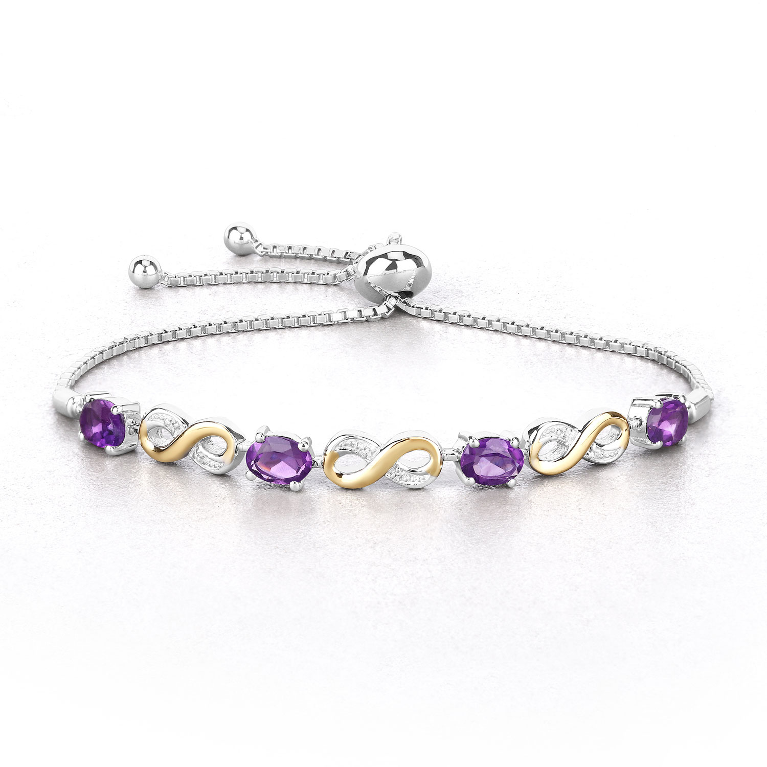 3.26 Carat Genuine Amethyst and White Topaz .925 Sterling Silver Bracelet