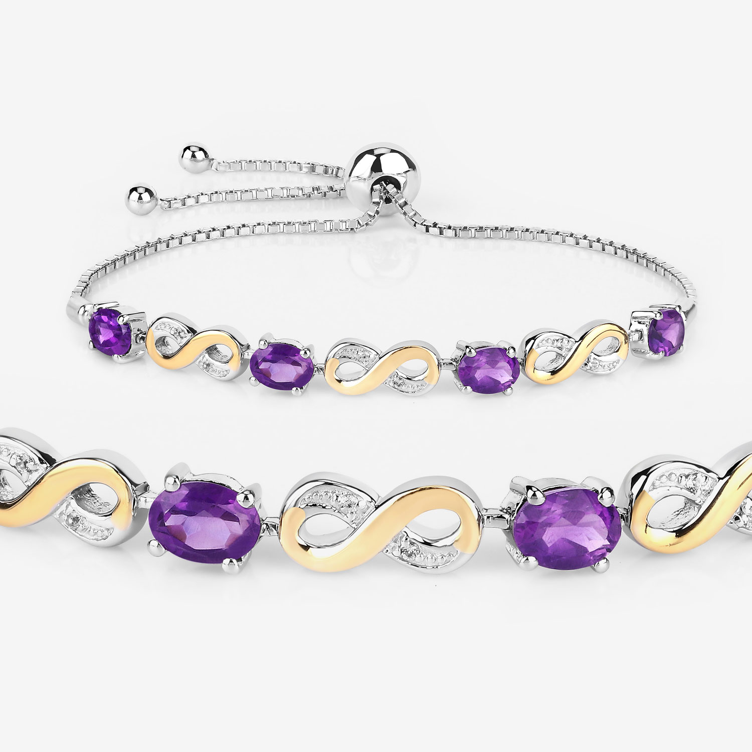 3.26 Carat Genuine Amethyst and White Topaz .925 Sterling Silver Bracelet