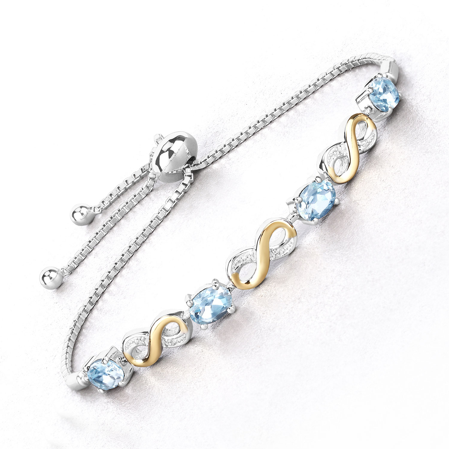 3.86 Carat Genuine Blue Topaz and White Topaz .925 Sterling Silver Bracelet