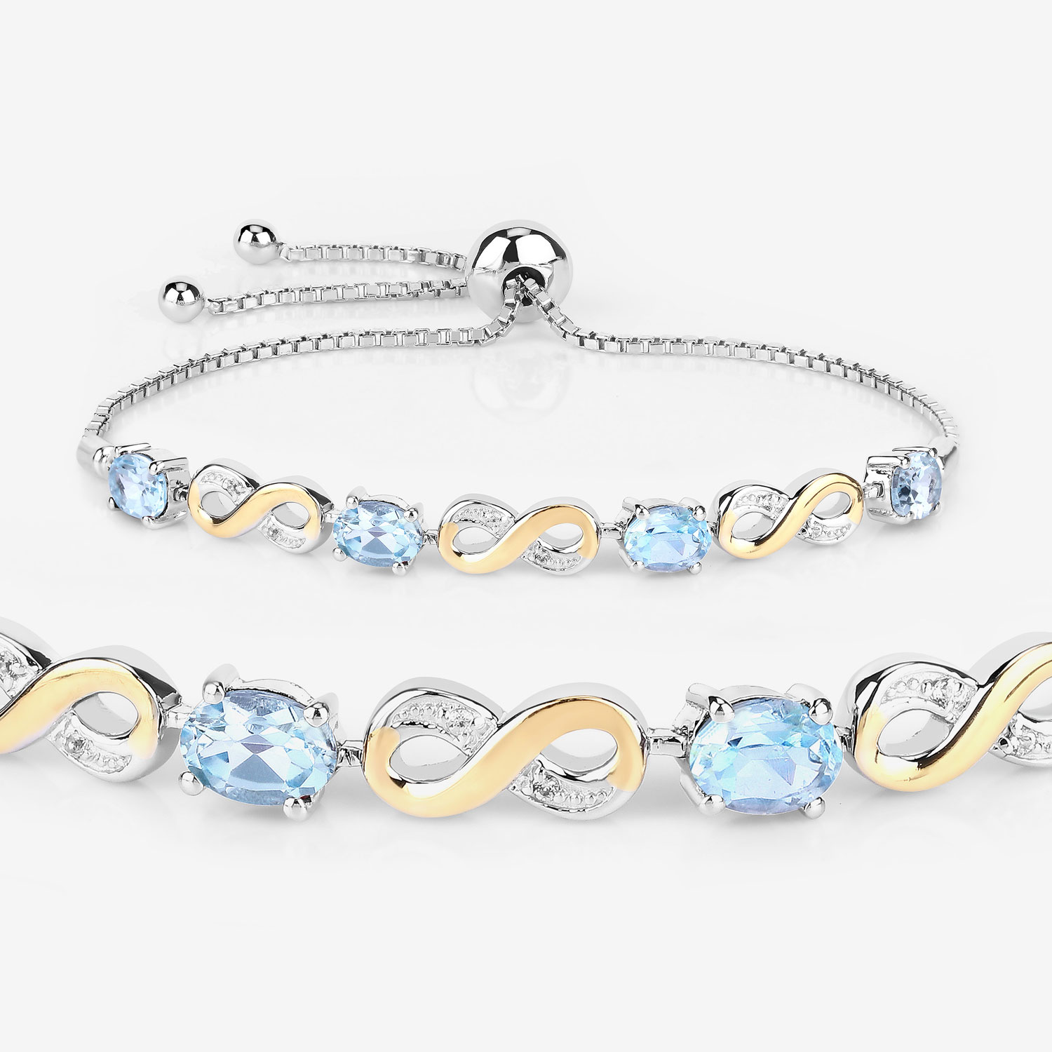 3.86 Carat Genuine Blue Topaz and White Topaz .925 Sterling Silver Bracelet