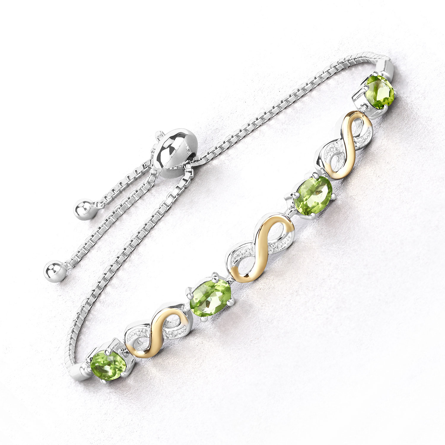 3.38 Carat Genuine Peridot and White Topaz .925 Sterling Silver Bracelet