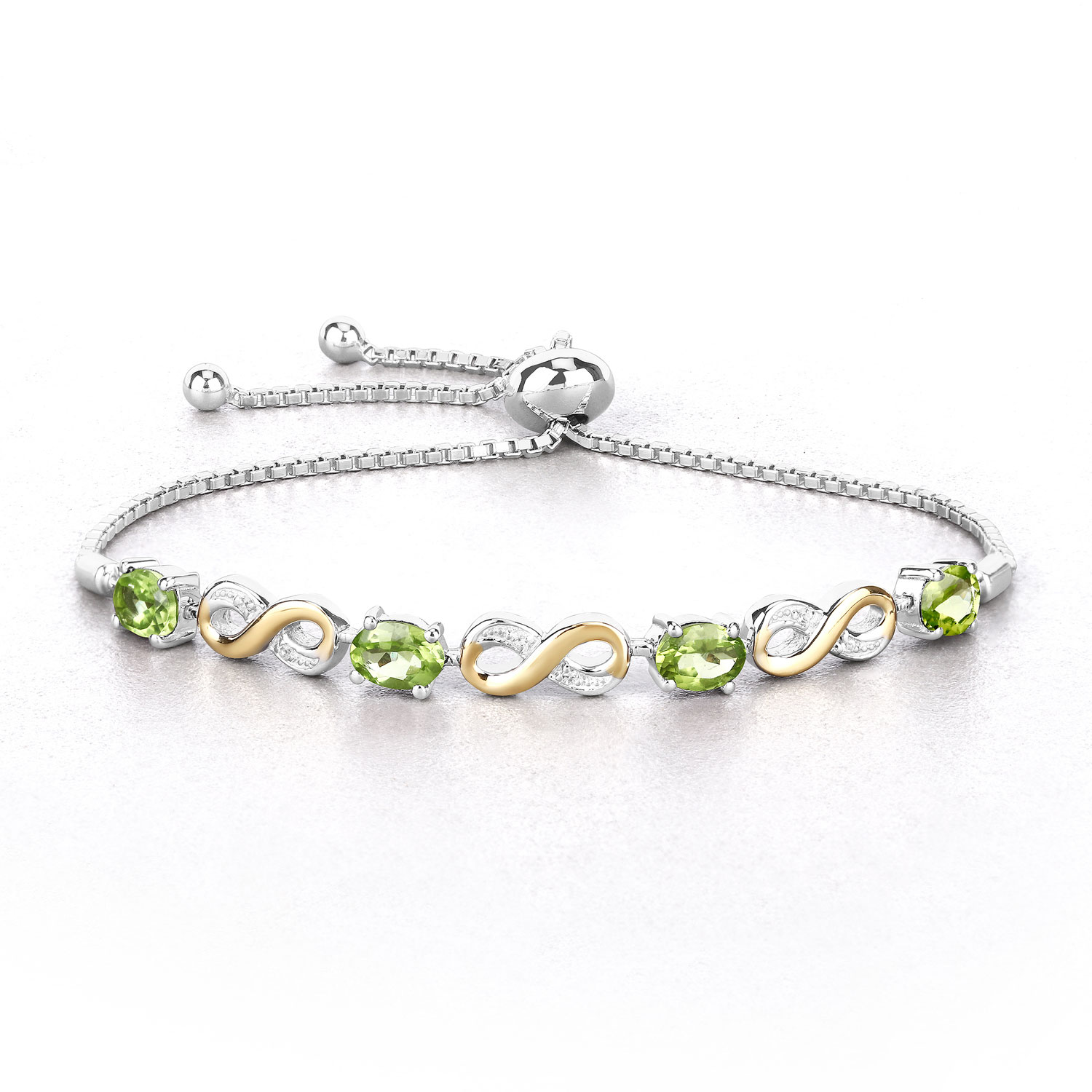 3.38 Carat Genuine Peridot and White Topaz .925 Sterling Silver Bracelet