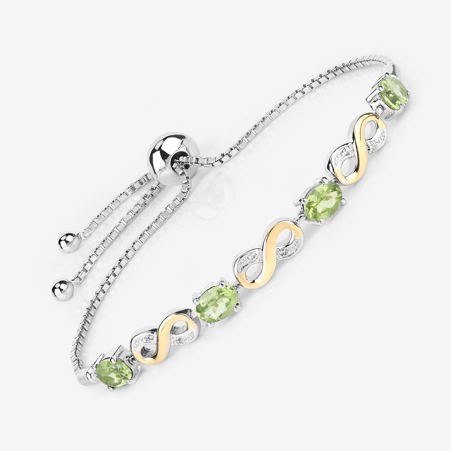 3.38 Carat Genuine Peridot and White Topaz .925 Sterling Silver Bracelet