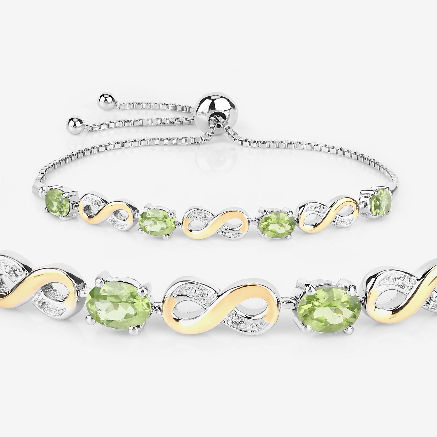 3.38 Carat Genuine Peridot and White Topaz .925 Sterling Silver Bracelet