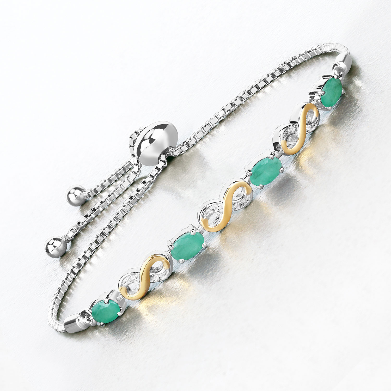 1.79 Carat Genuine Emerald and White Topaz .925 Sterling Silver Bracelet