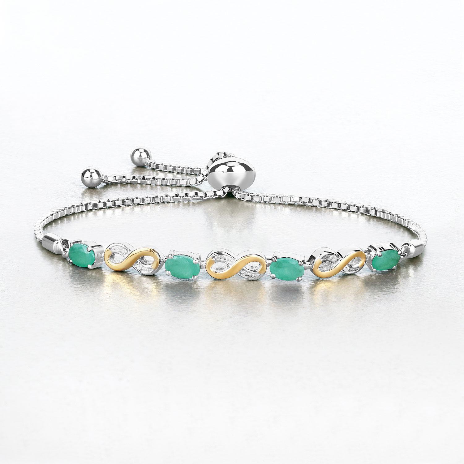 1.79 Carat Genuine Emerald and White Topaz .925 Sterling Silver Bracelet