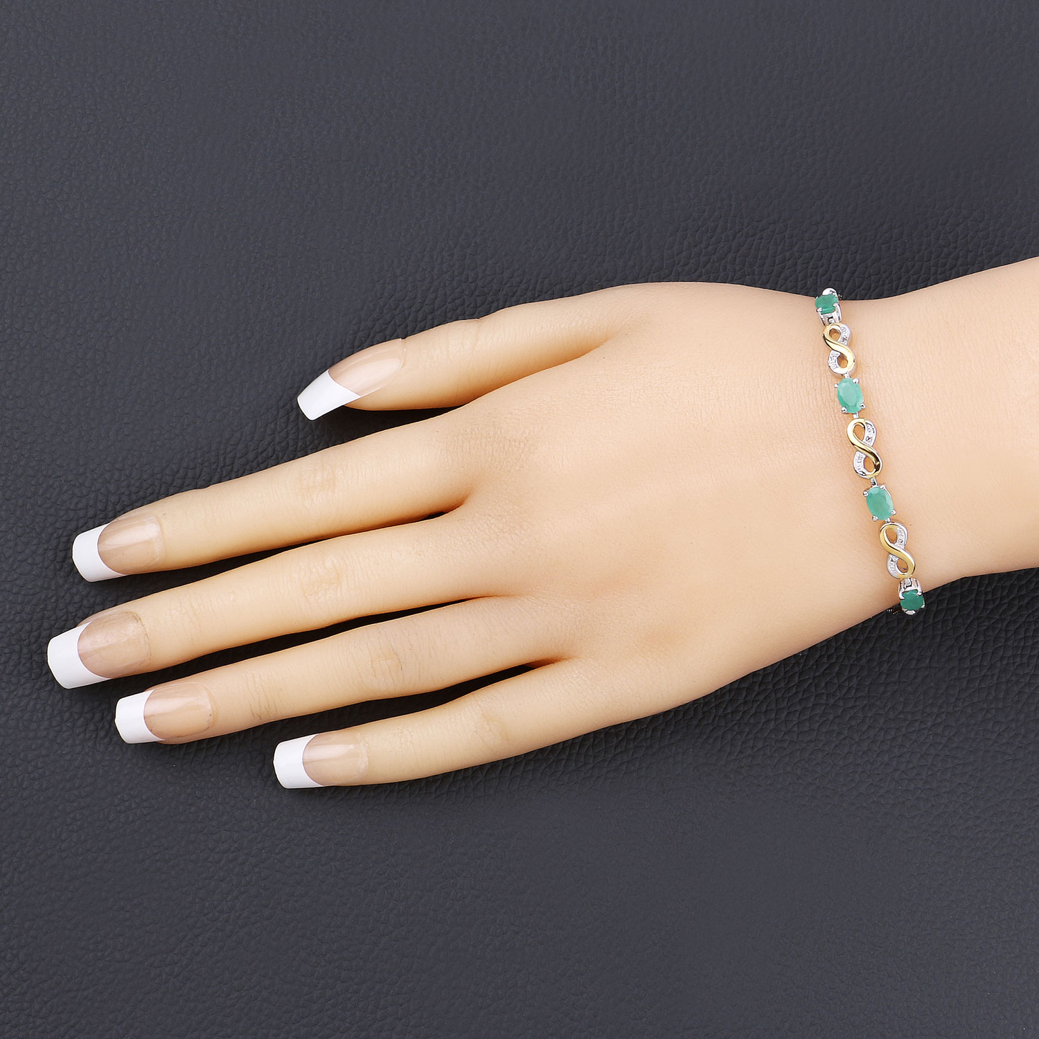 1.79 Carat Genuine Emerald and White Topaz .925 Sterling Silver Bracelet