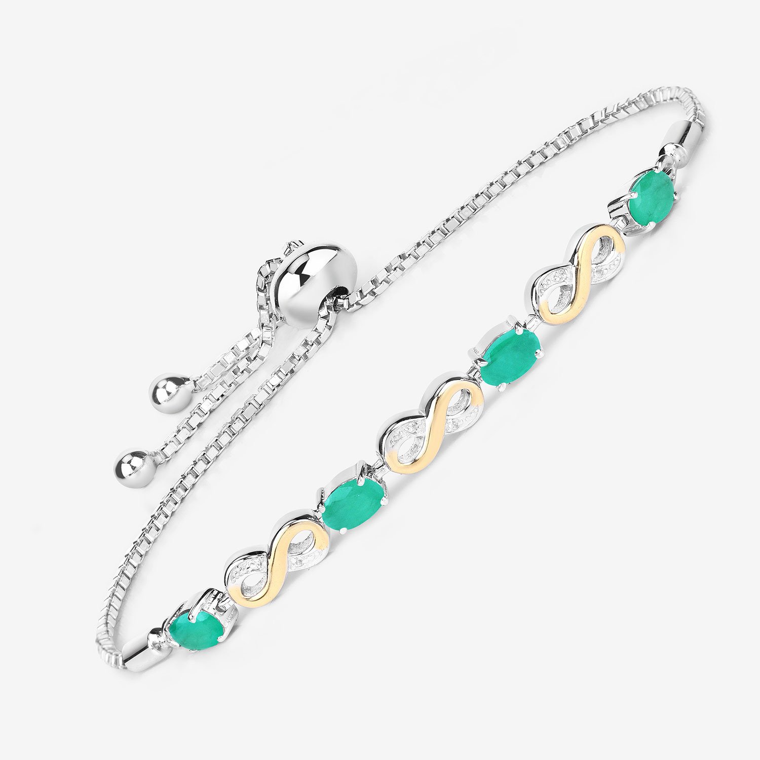 1.79 Carat Genuine Emerald and White Topaz .925 Sterling Silver Bracelet