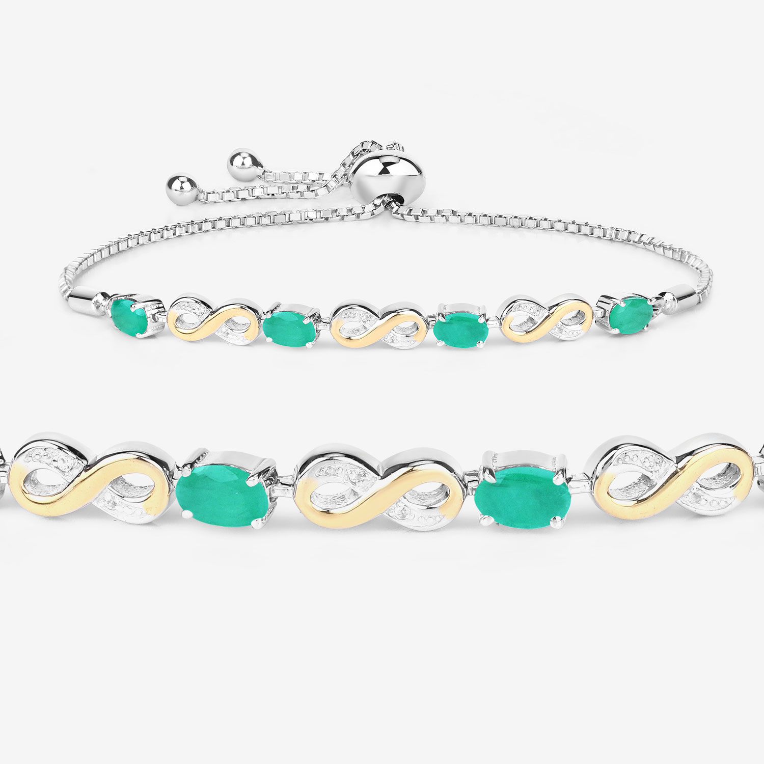 1.79 Carat Genuine Emerald and White Topaz .925 Sterling Silver Bracelet
