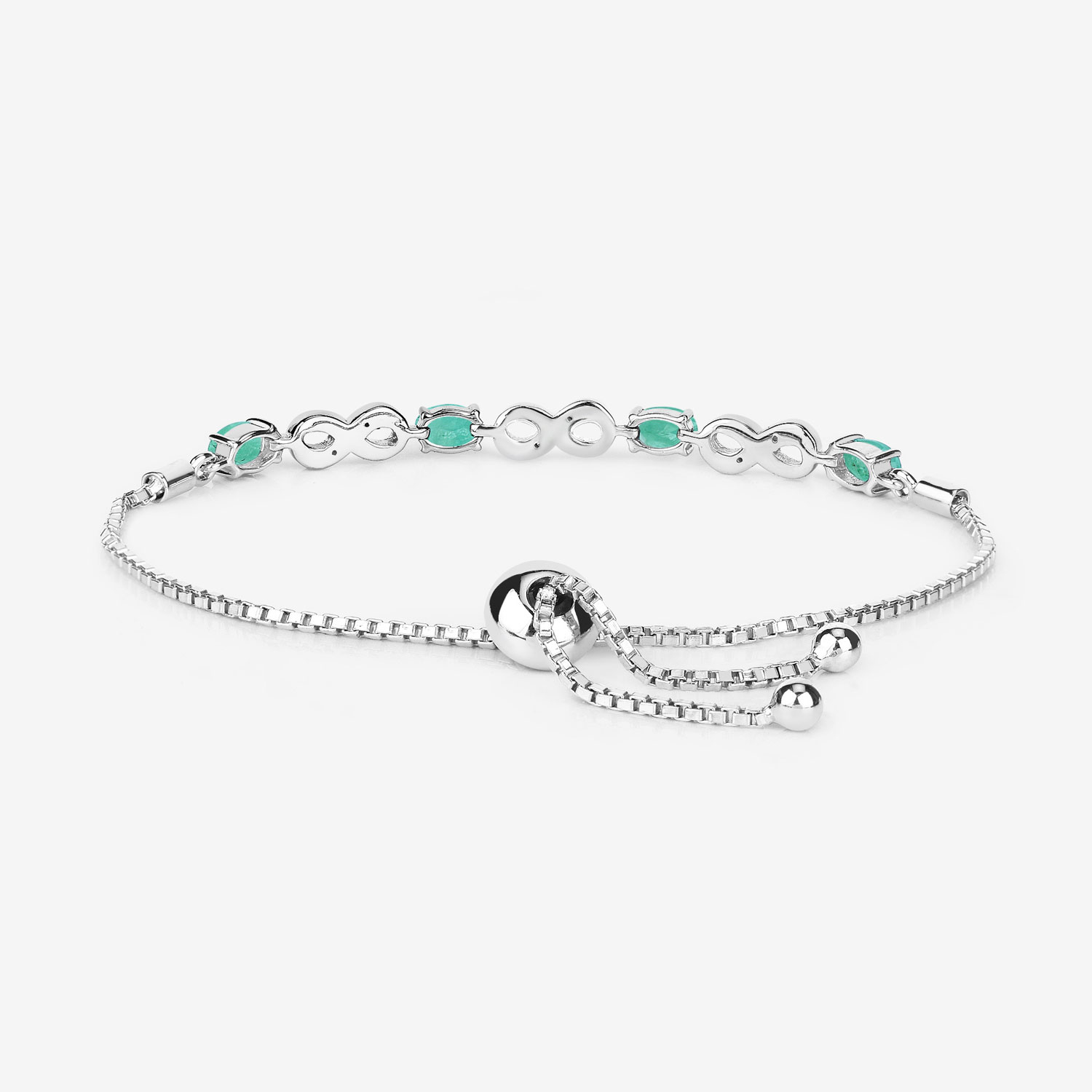 1.79 Carat Genuine Emerald and White Topaz .925 Sterling Silver Bracelet