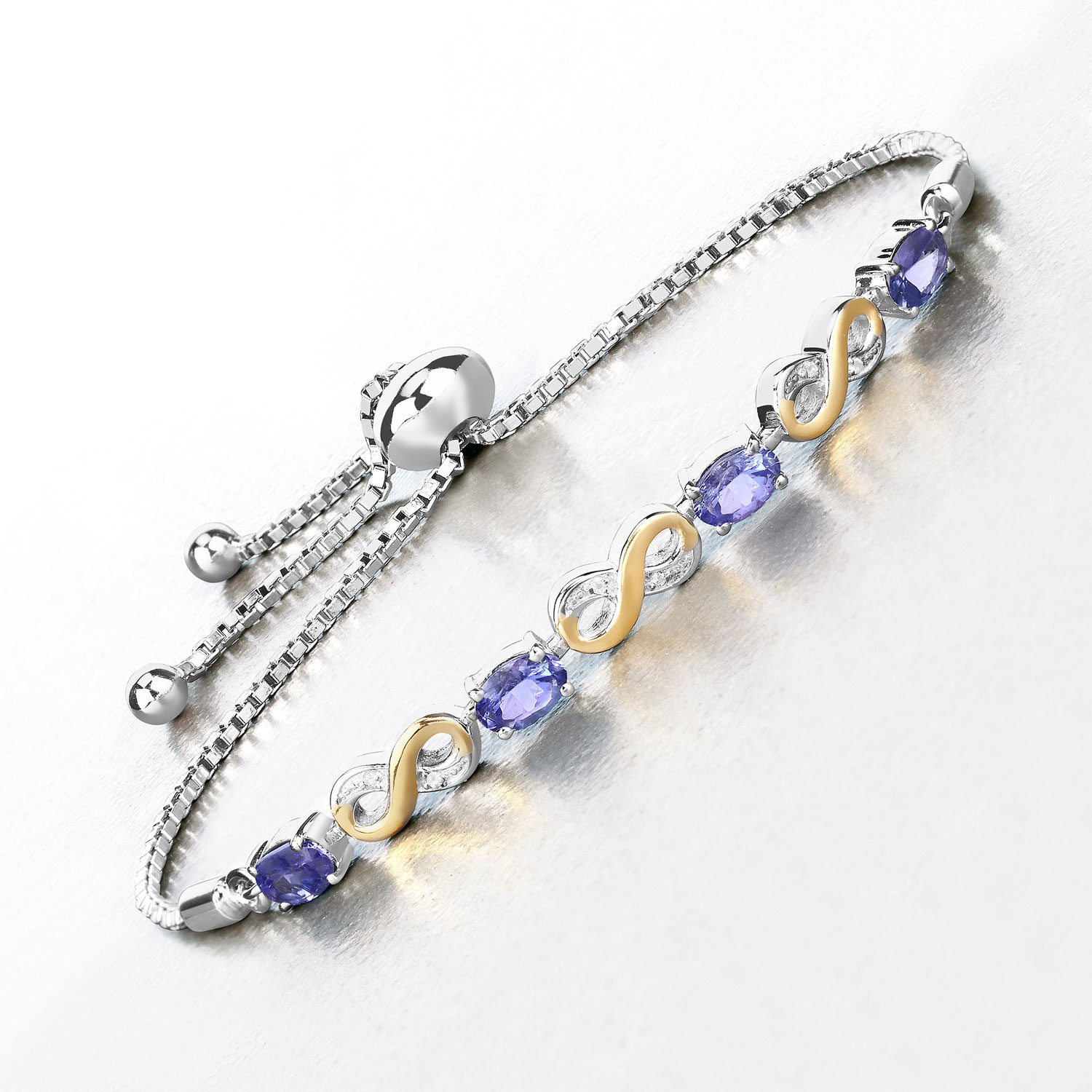 1.79 Carat Genuine Tanzanite and White Topaz .925 Sterling Silver Bracelet