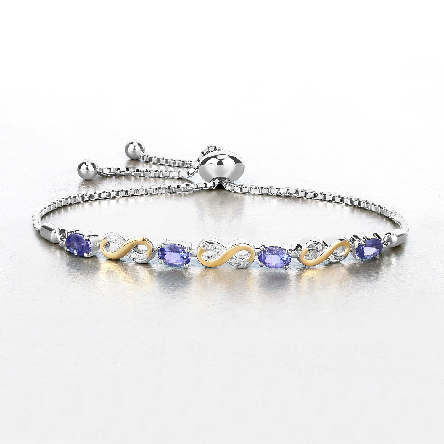 1.79 Carat Genuine Tanzanite and White Topaz .925 Sterling Silver Bracelet