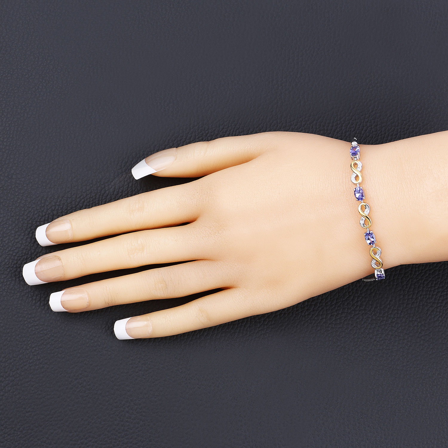 1.79 Carat Genuine Tanzanite and White Topaz .925 Sterling Silver Bracelet